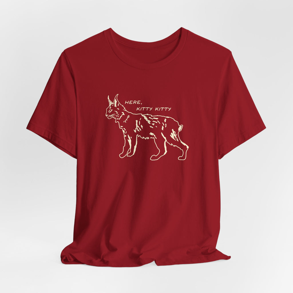 Here Kitty Kitty Unisex Tee, Bobcat T-Shirt, Funny Nature Tee, Gift for Wildlife Lovers, Cute Cat Apparel