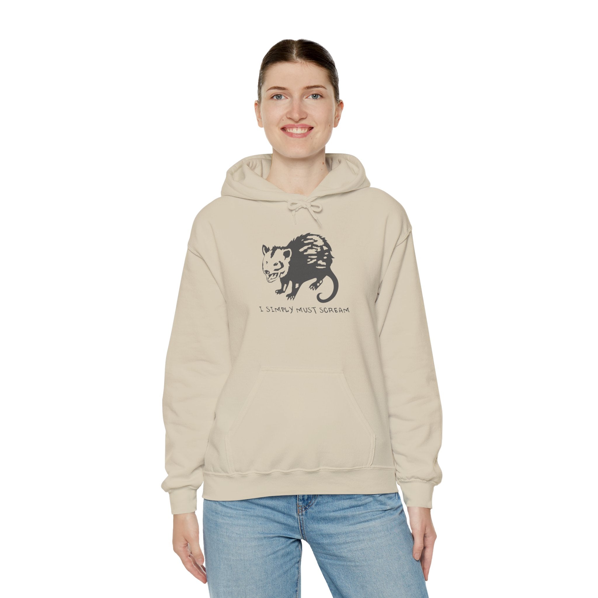 Opossum Graphic Hoodie, Unisex Sweatshirt for Animal Lovers, Cozy Pullover with Fun Text