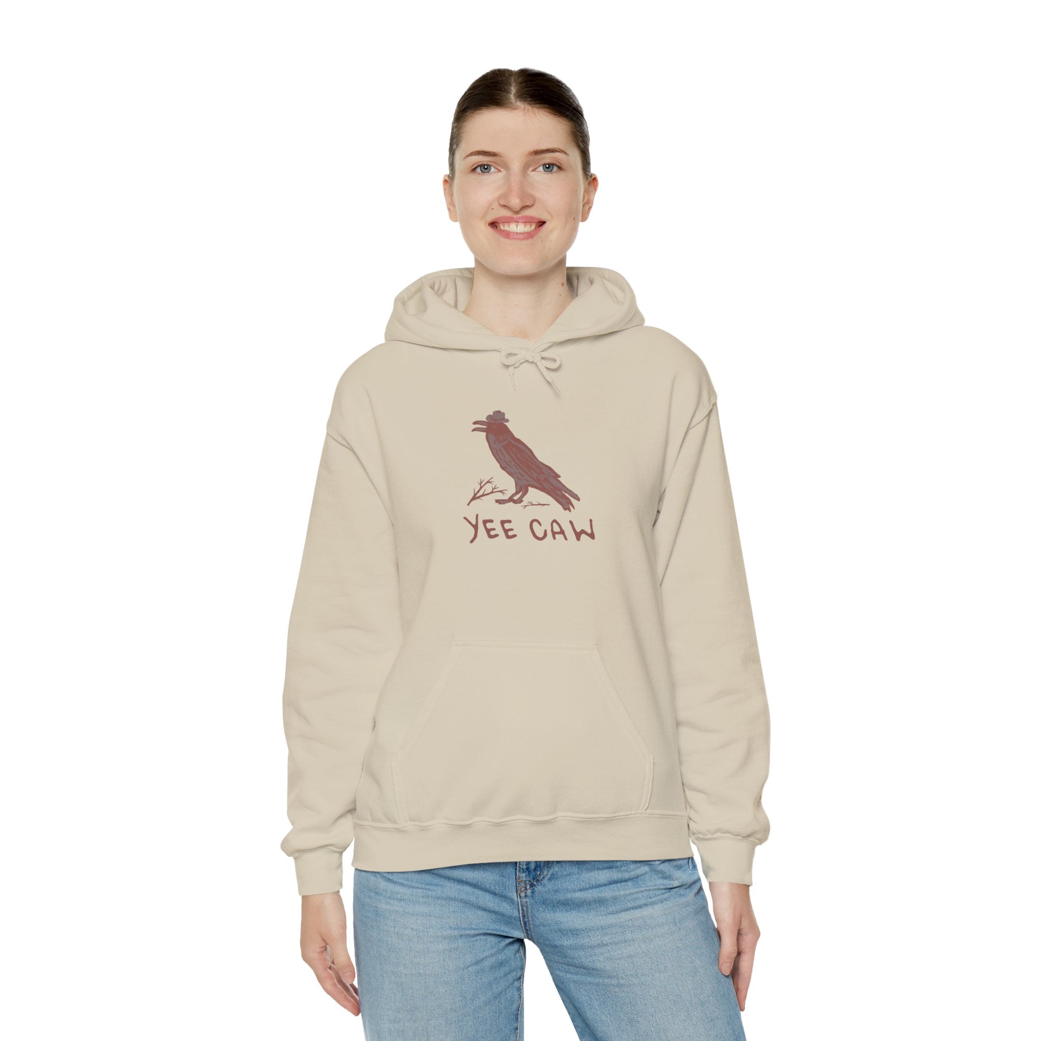 Western "Yee Caw" Raven Unisex Hoodie, Cozy Casual Sweatshirt, Gift for Nature Lovers, Autumn Fashion