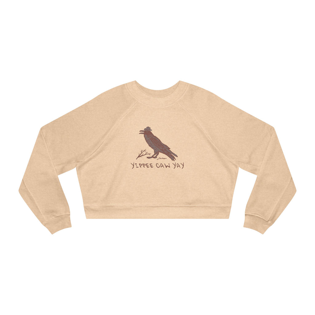 Women's Cropped Fleece Pullover with Crow Design, Trendy Sweatshirt, Cozy Layer, Gift for Western Lovers, Casual Wear, Fall Fashion