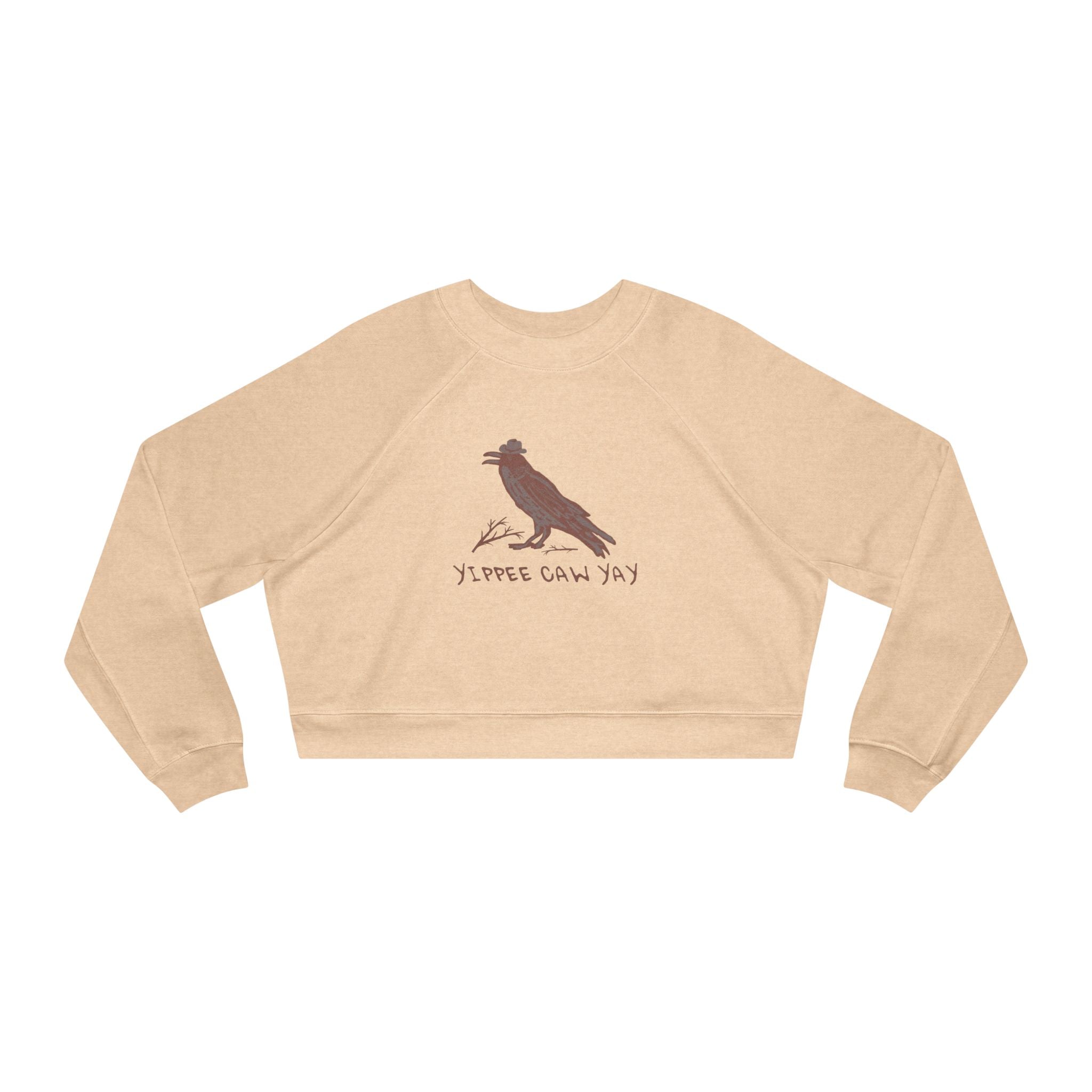 Women's Cropped Fleece Pullover with Crow Design, Trendy Sweatshirt, Cozy Layer, Gift for Western Lovers, Casual Wear, Fall Fashion