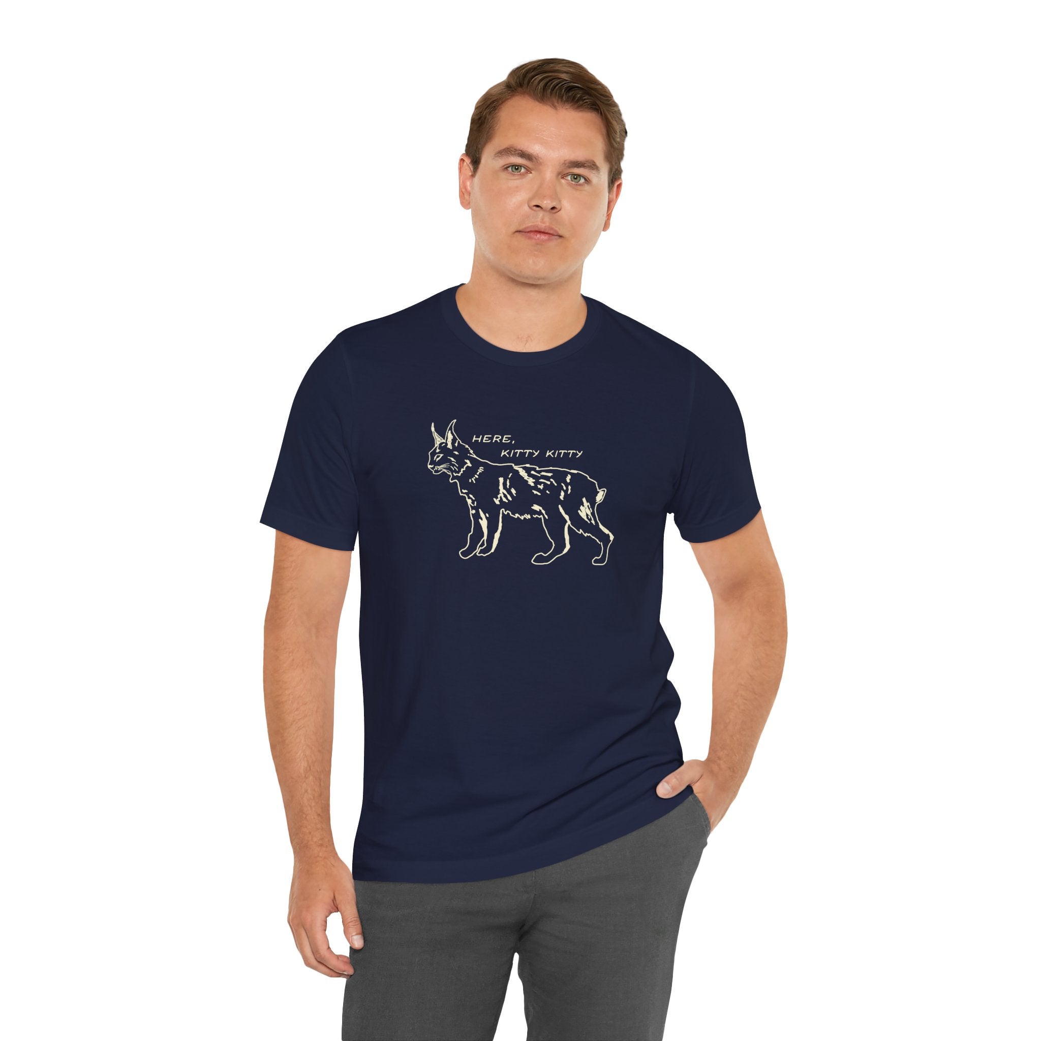 Here Kitty Kitty Unisex Tee, Bobcat T-Shirt, Funny Nature Tee, Gift for Wildlife Lovers, Cute Cat Apparel