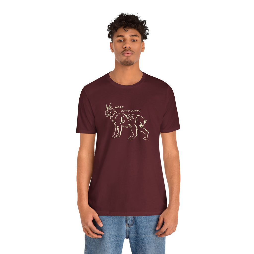 Here Kitty Kitty Unisex Tee, Bobcat T-Shirt, Funny Nature Tee, Gift for Wildlife Lovers, Cute Cat Apparel