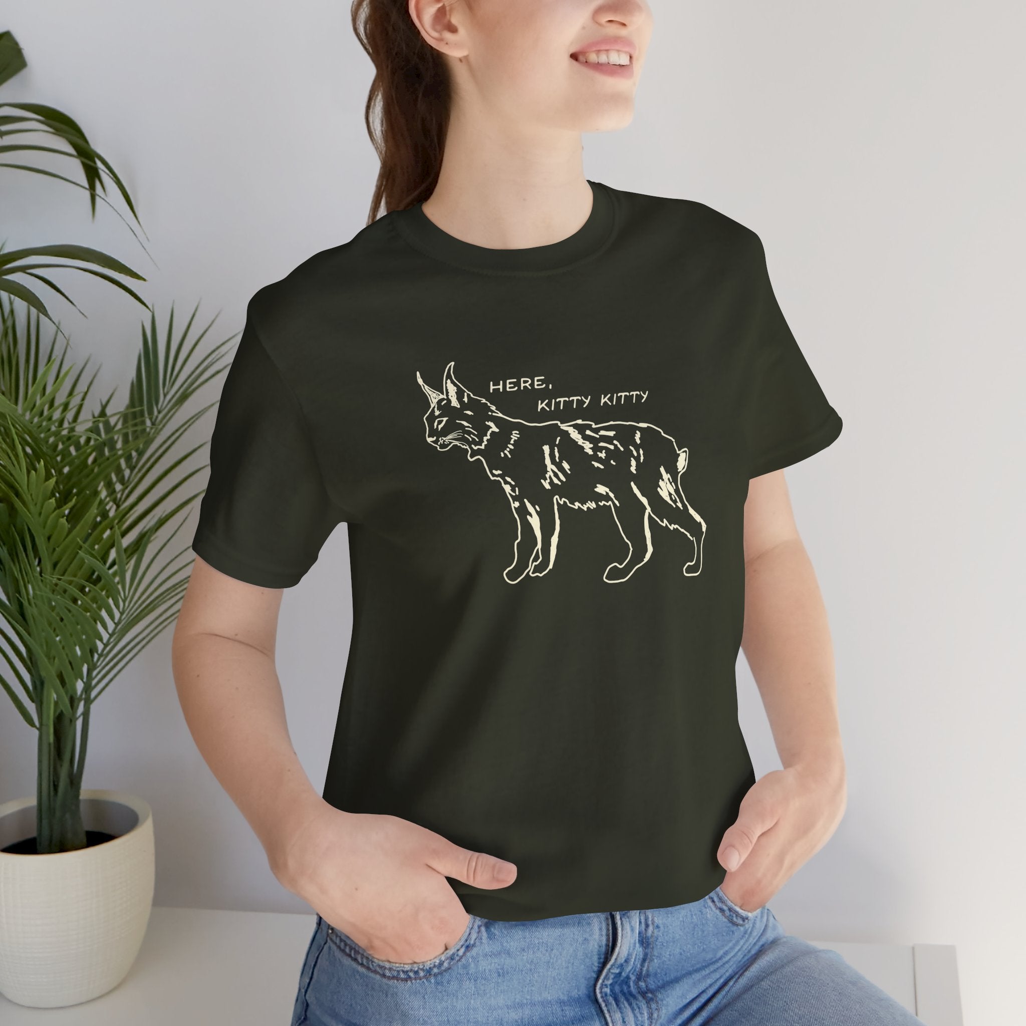 Here Kitty Kitty Unisex Tee, Bobcat T-Shirt, Funny Nature Tee, Gift for Wildlife Lovers, Cute Cat Apparel