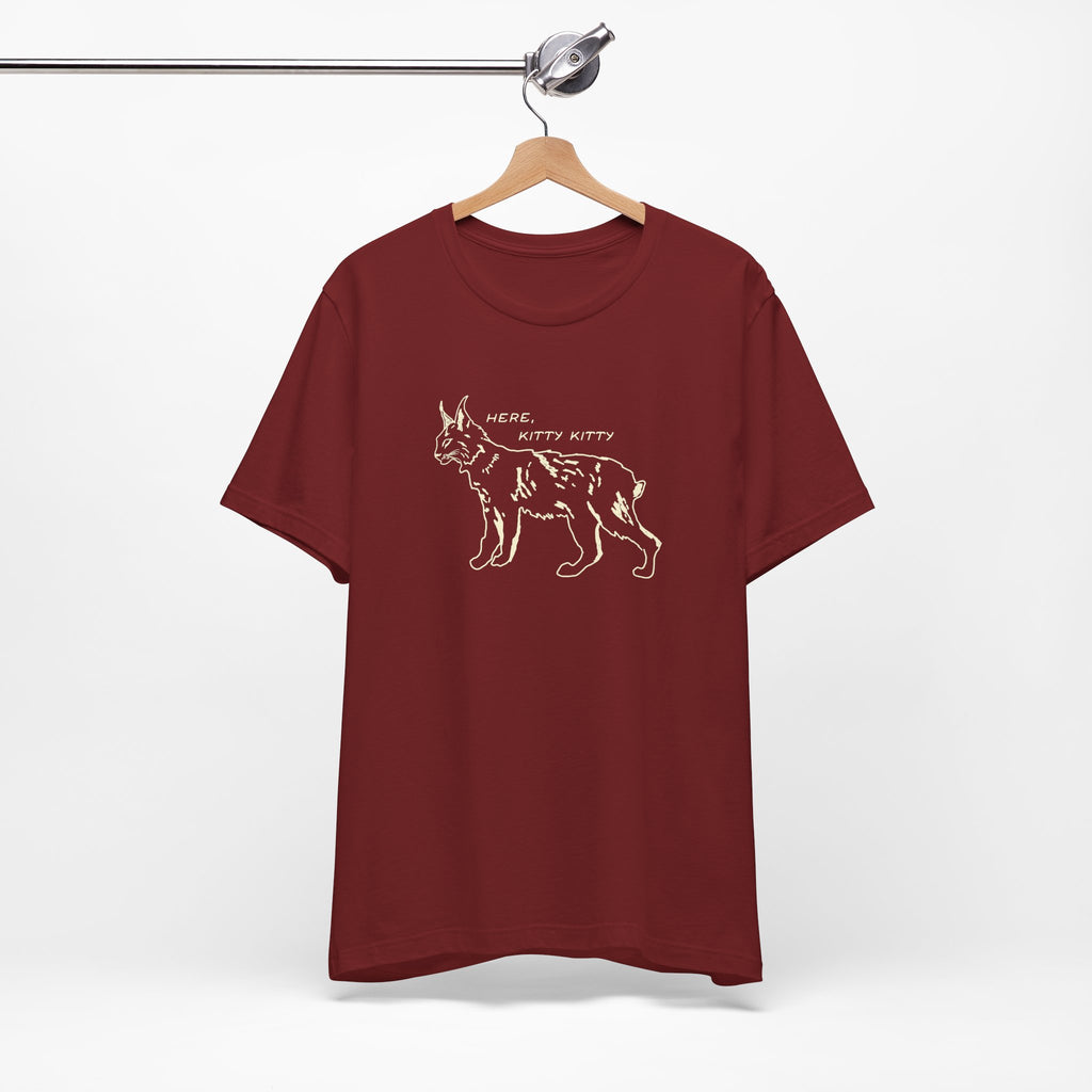 Here Kitty Kitty Unisex Tee, Bobcat T-Shirt, Funny Nature Tee, Gift for Wildlife Lovers, Cute Cat Apparel