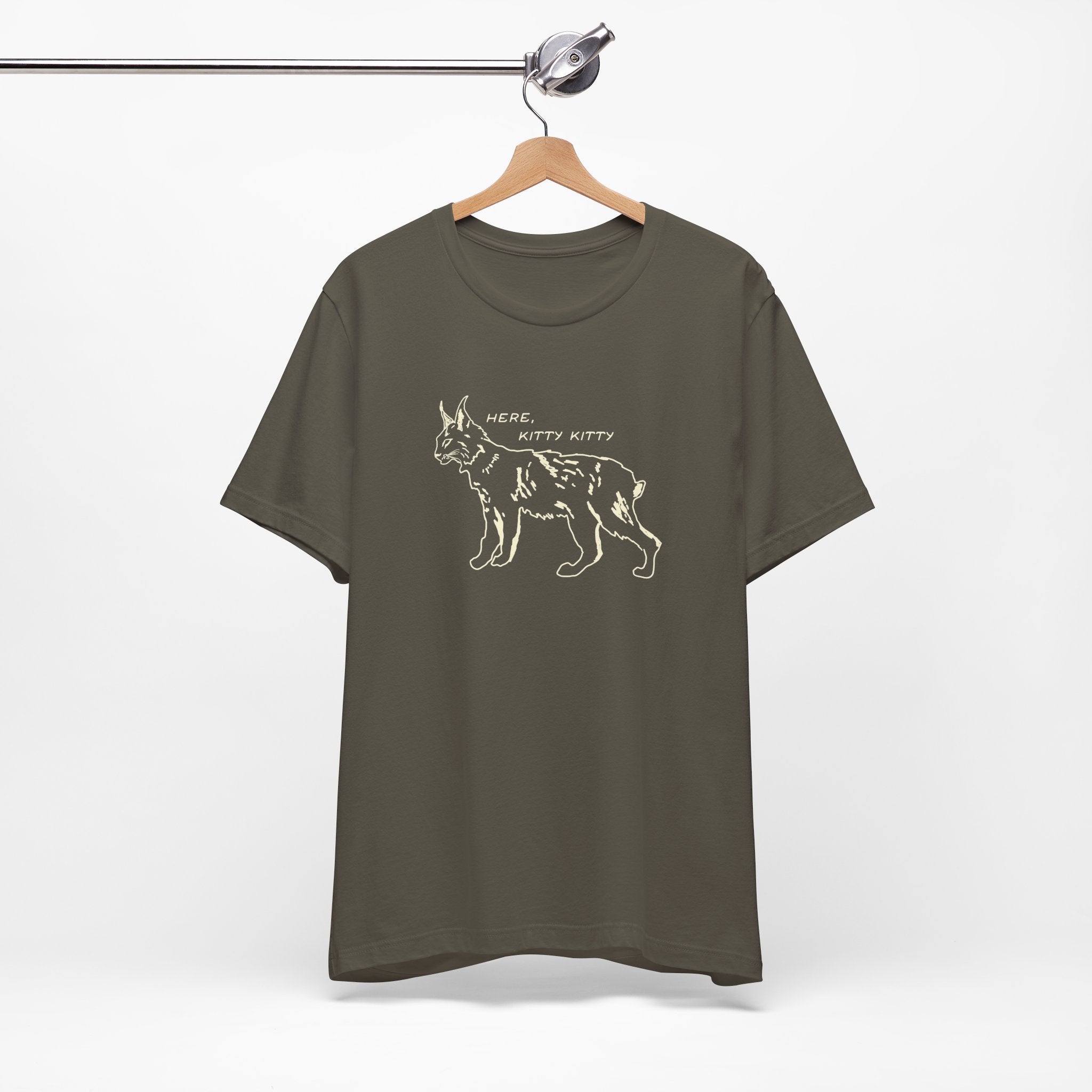 Here Kitty Kitty Unisex Tee, Bobcat T-Shirt, Funny Nature Tee, Gift for Wildlife Lovers, Cute Cat Apparel