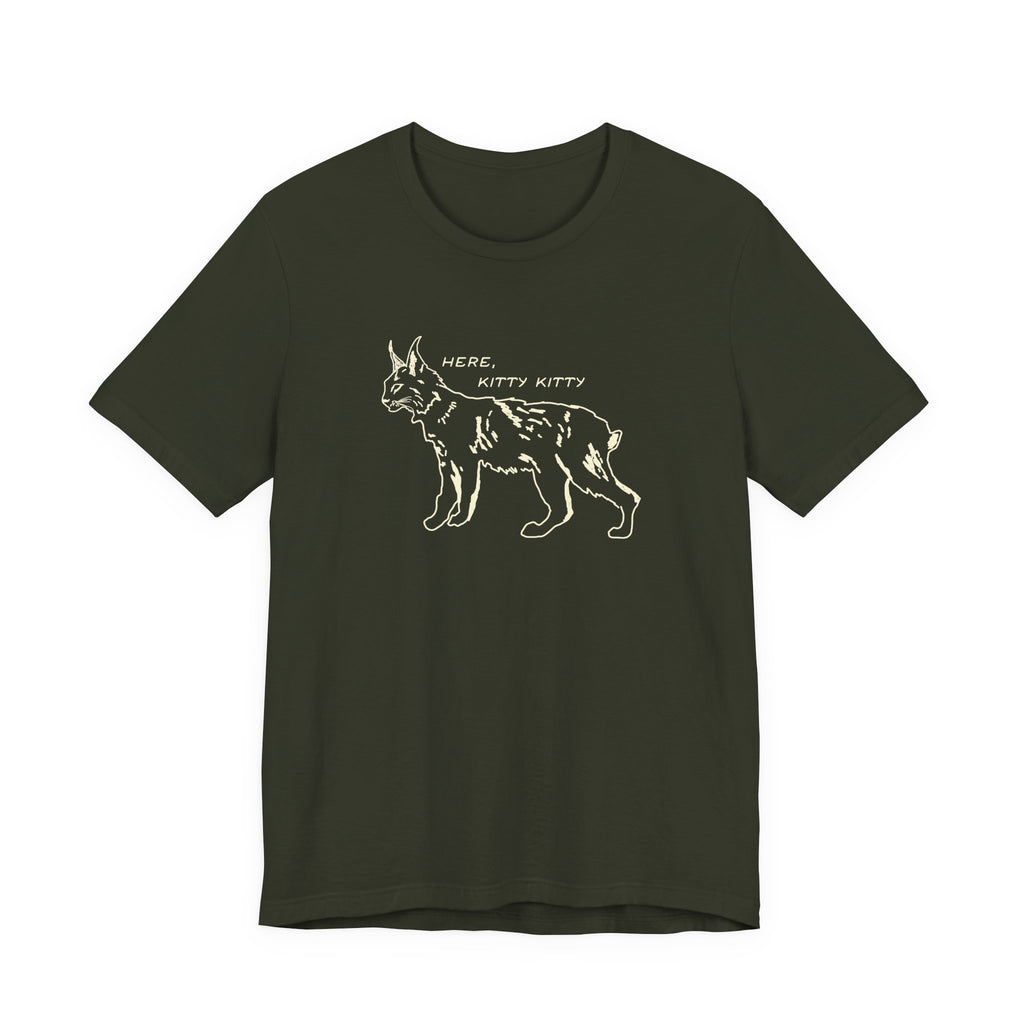 Here Kitty Kitty Unisex Tee, Bobcat T-Shirt, Funny Nature Tee, Gift for Wildlife Lovers, Cute Cat Apparel