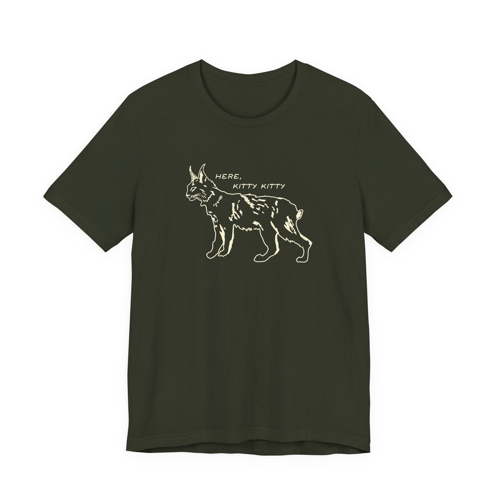 Here Kitty Kitty Unisex Tee, Bobcat T-Shirt, Funny Nature Tee, Gift for Wildlife Lovers, Cute Cat Apparel