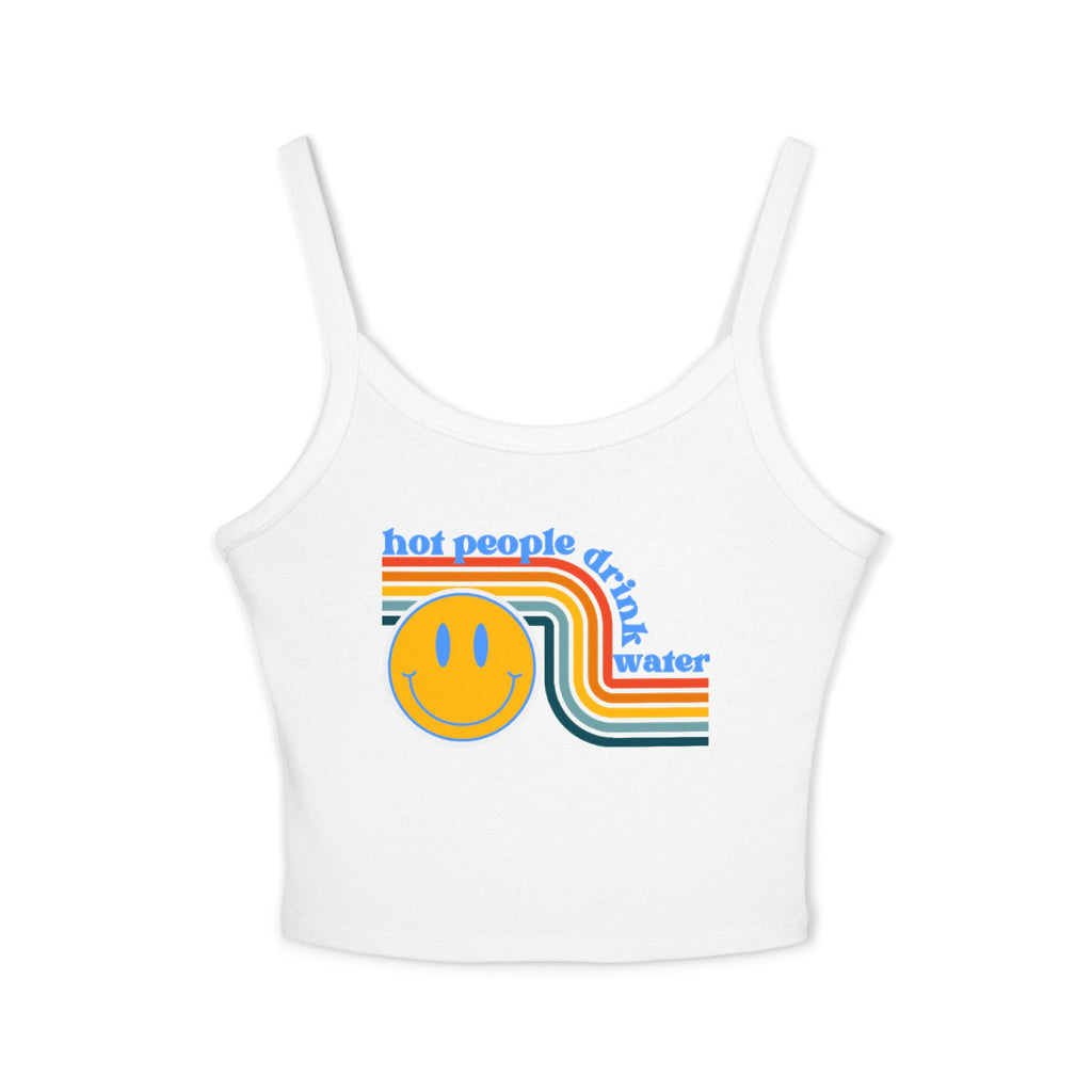 Retro Smiley Spaghetti Strap Tank Top | Trendy Crop Top for Summer Vibes, Beachwear, Gifts, Festivals, Cute Top