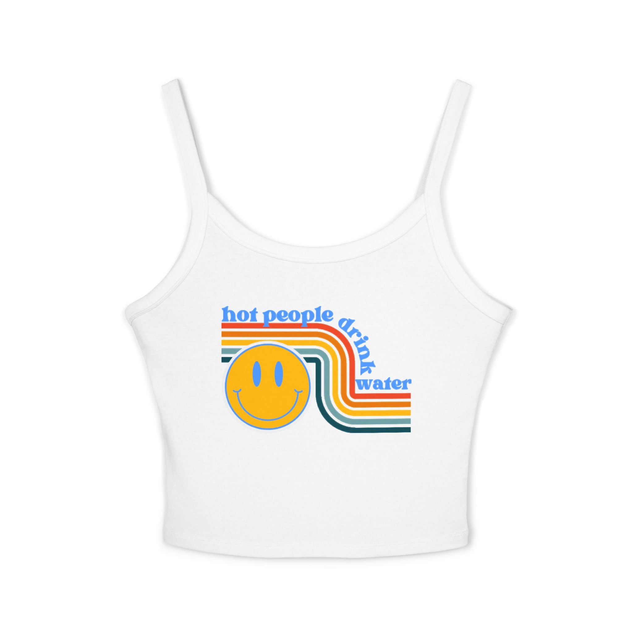Retro Smiley Spaghetti Strap Tank Top | Trendy Crop Top for Summer Vibes, Beachwear, Gifts, Festivals, Cute Top