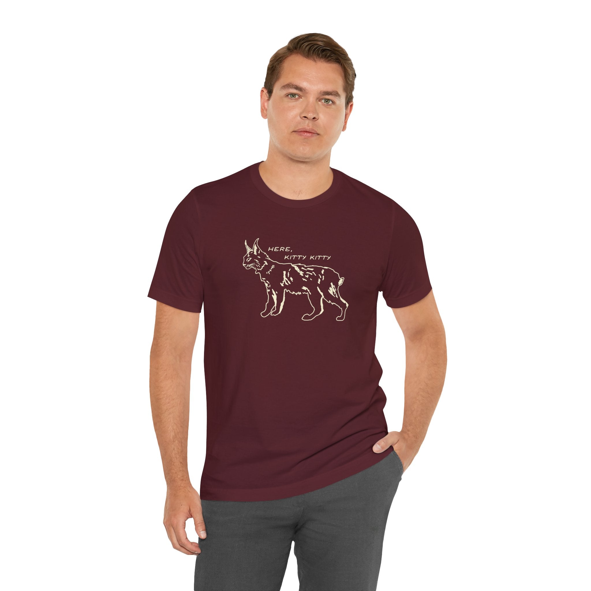 Here Kitty Kitty Unisex Tee, Bobcat T-Shirt, Funny Nature Tee, Gift for Wildlife Lovers, Cute Cat Apparel