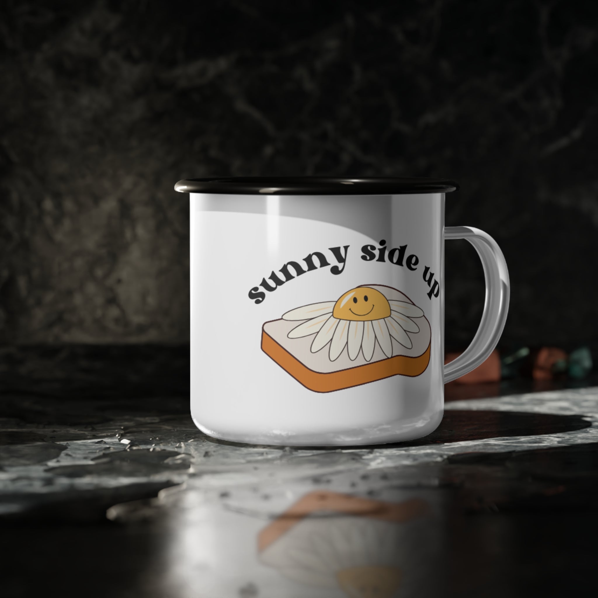 Sunny Side Up Enamel Camp Cup - Fun and Whimsical Camping Mug, Outdoor Coffee Cup, Gift for Campers, Quirky Home Decor