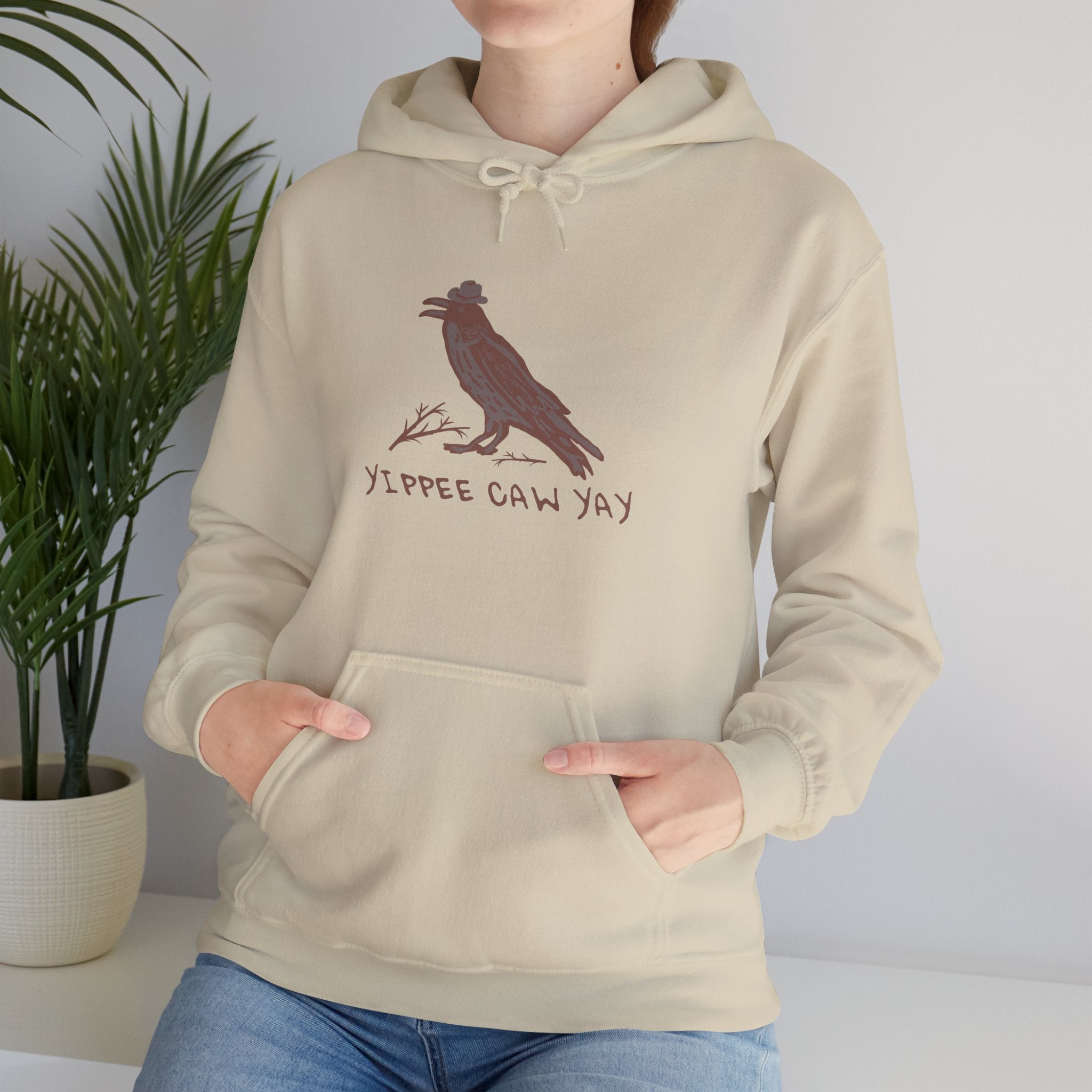 Western Raven Hoodie | Yippee Caw Caw | Unisex Sweatshirt for Nature Lovers, Casual Wear, College, Cozy Fall Style