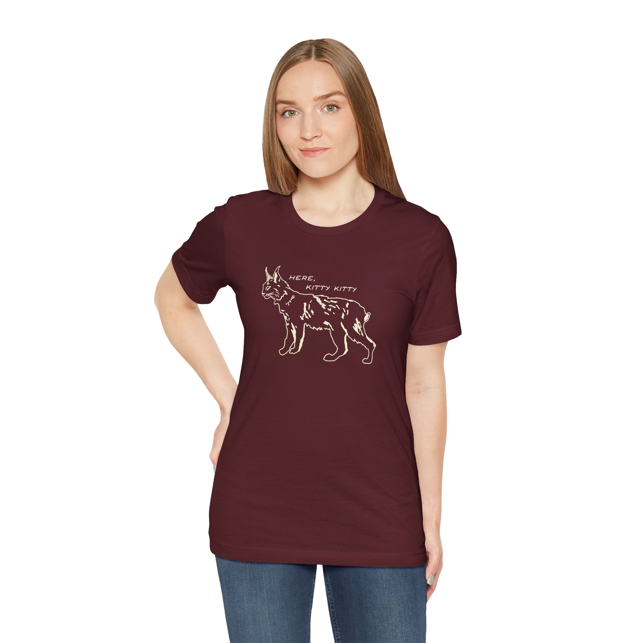 Here Kitty Kitty Unisex Tee, Bobcat T-Shirt, Funny Nature Tee, Gift for Wildlife Lovers, Cute Cat Apparel