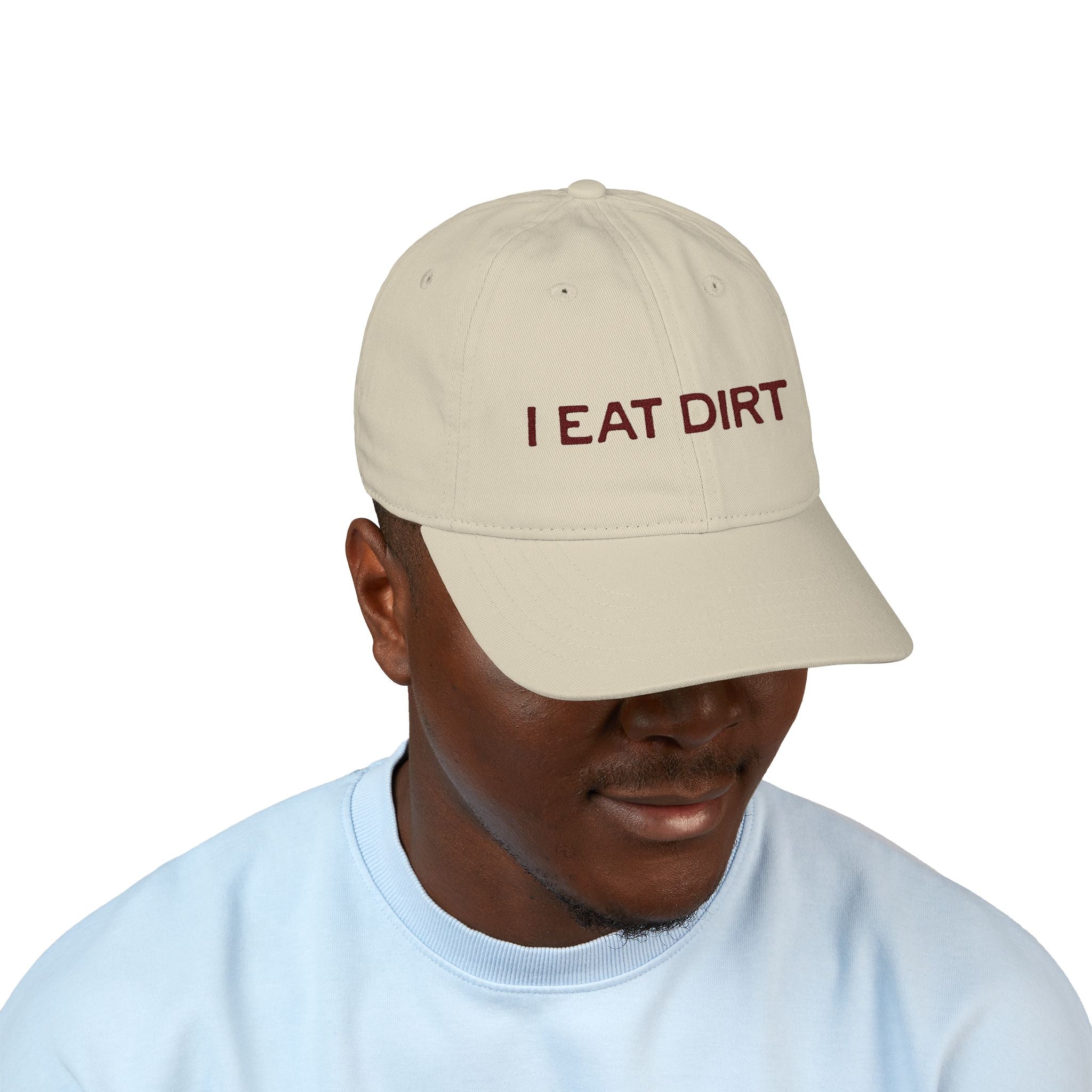 Organic Baseball Cap with 'I Eat Dirt' Embroidery | Funny Hat for Outdoors, Casual Wear, Gifts, Gardening, Sports