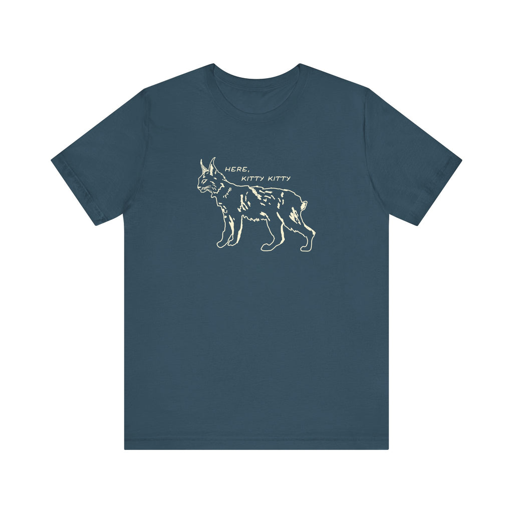 Here Kitty Kitty Unisex Tee, Bobcat T-Shirt, Funny Nature Tee, Gift for Wildlife Lovers, Cute Cat Apparel