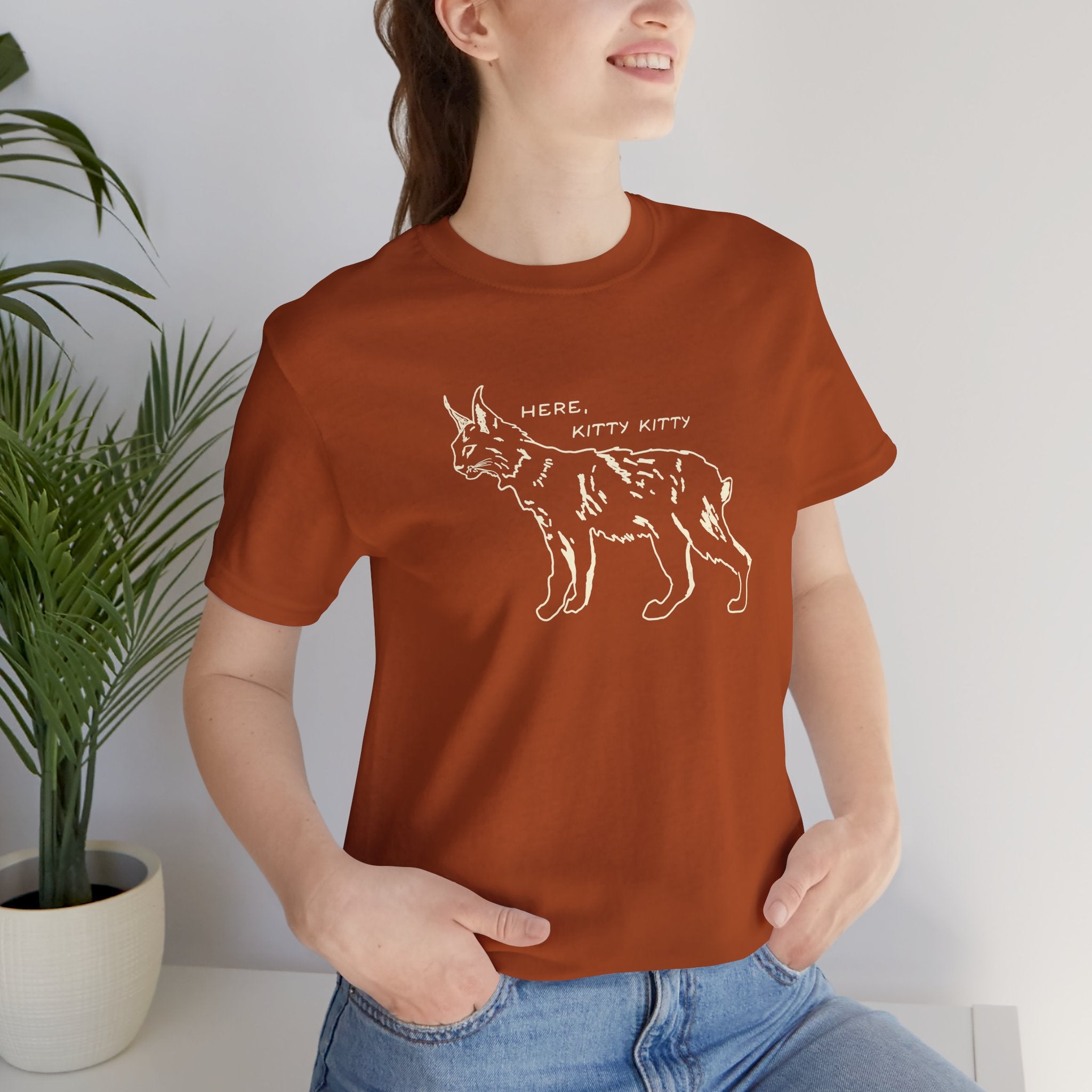 Here Kitty Kitty Unisex Tee, Bobcat T-Shirt, Funny Nature Tee, Gift for Wildlife Lovers, Cute Cat Apparel