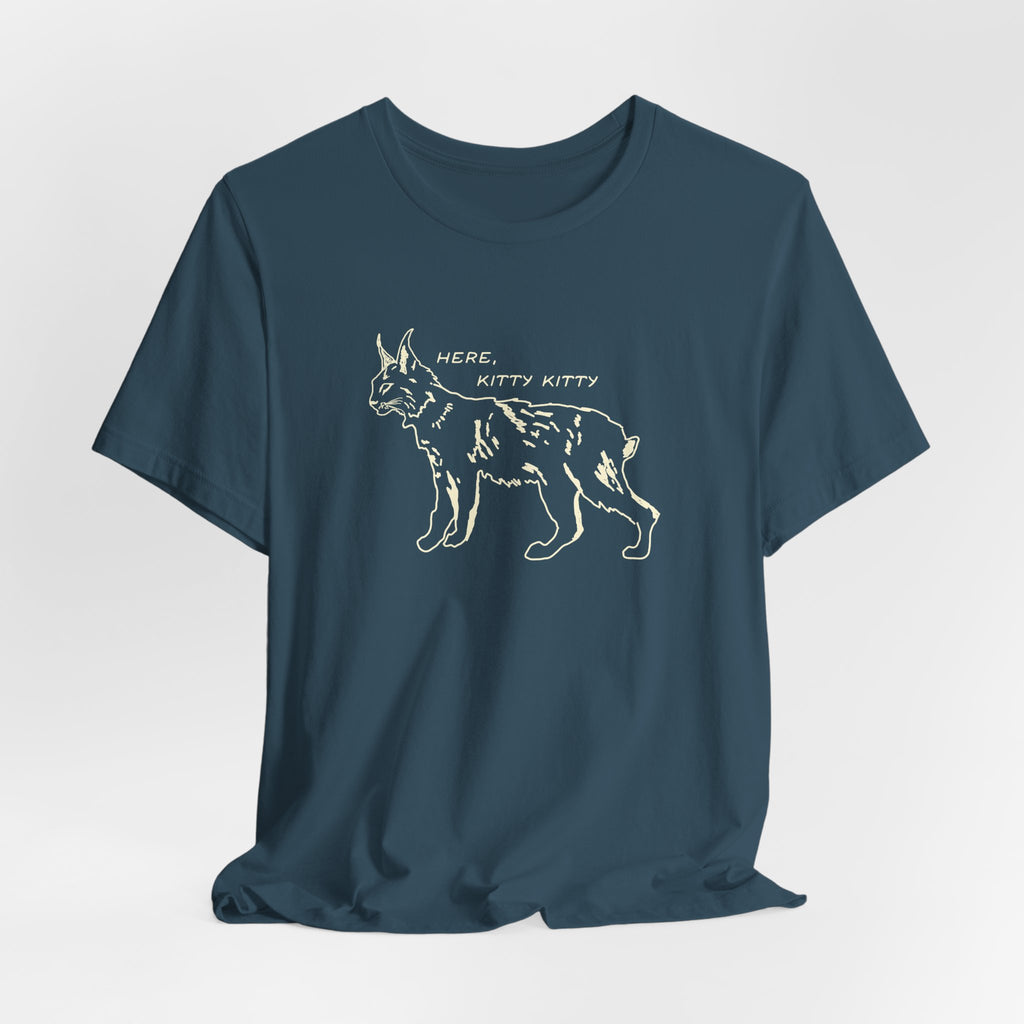 Here Kitty Kitty Unisex Tee, Bobcat T-Shirt, Funny Nature Tee, Gift for Wildlife Lovers, Cute Cat Apparel