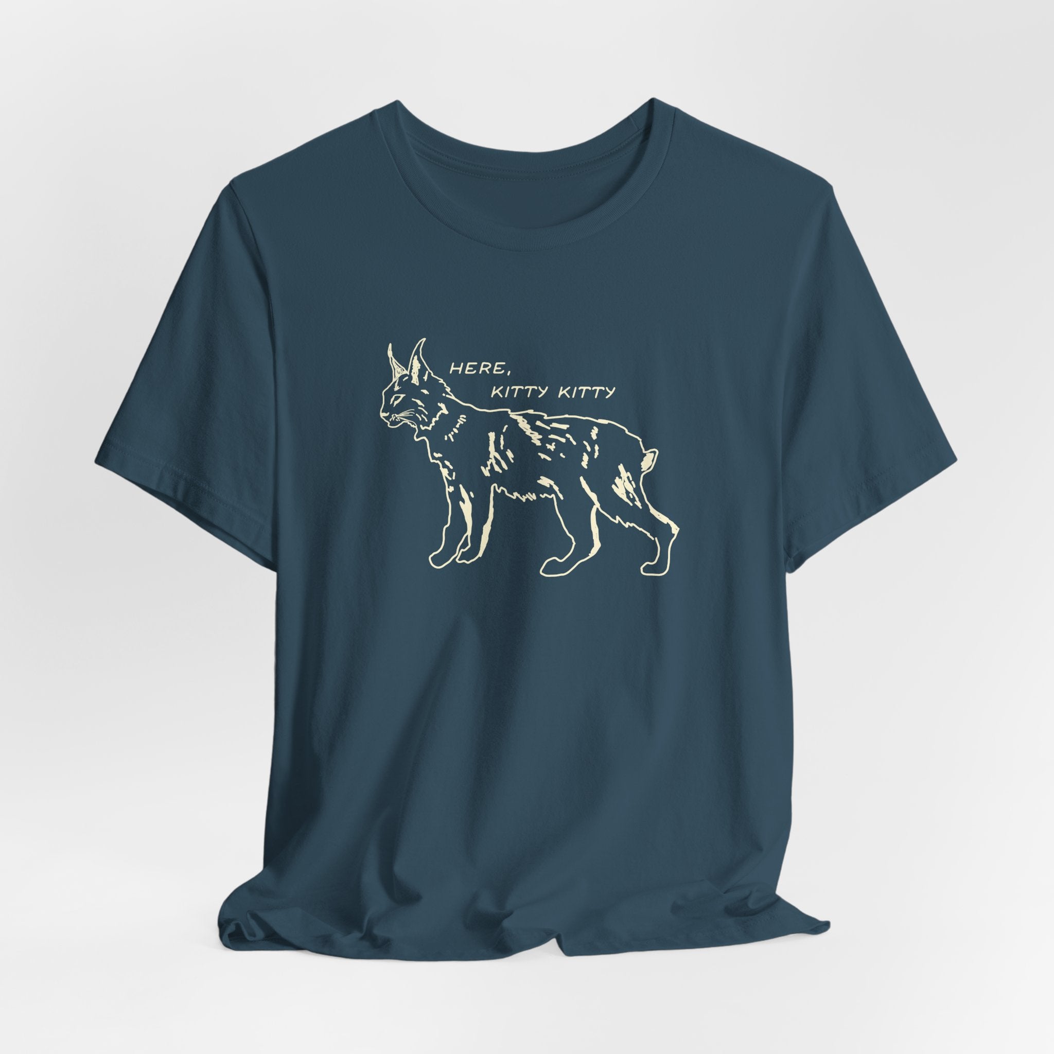 Here Kitty Kitty Unisex Tee, Bobcat T-Shirt, Funny Nature Tee, Gift for Wildlife Lovers, Cute Cat Apparel