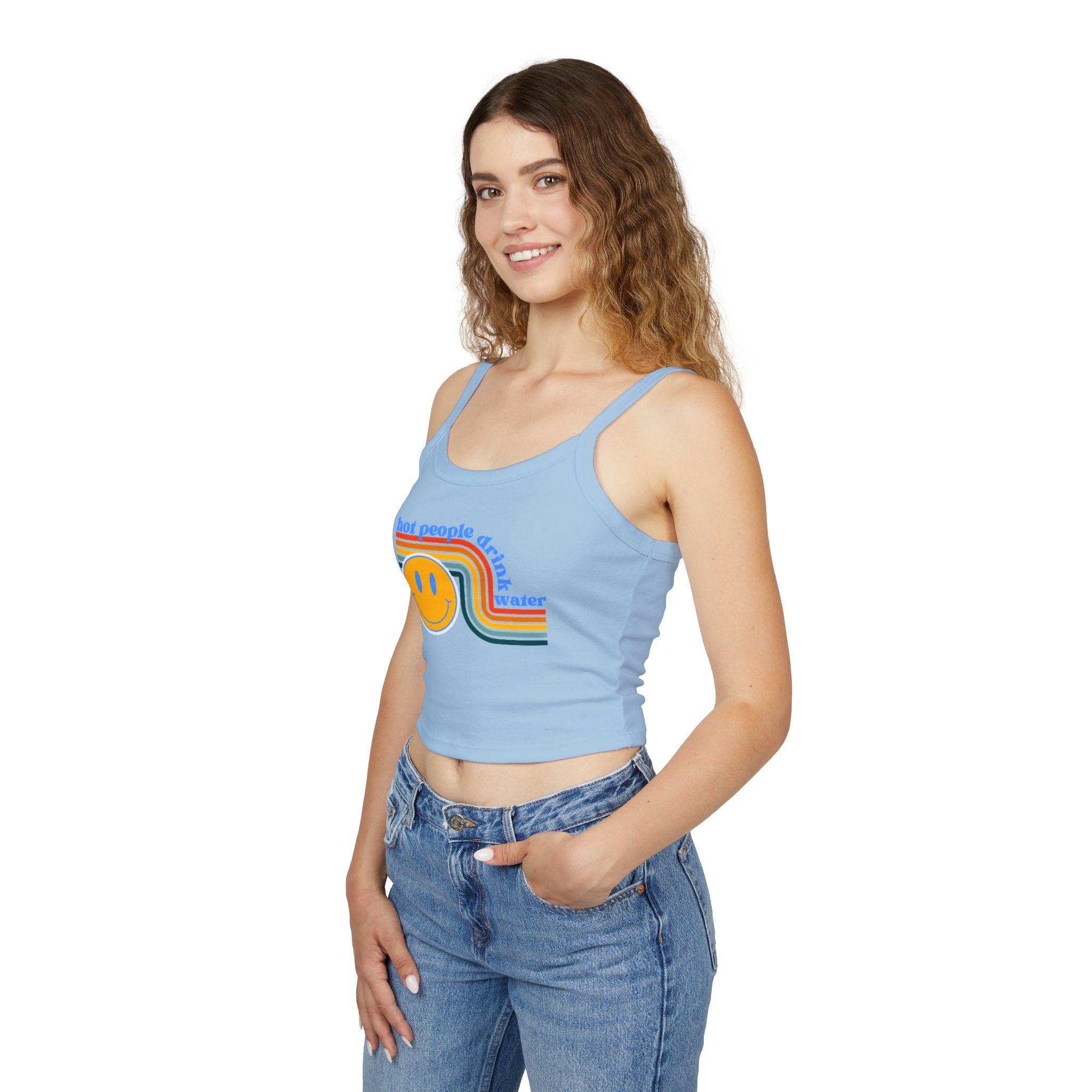 Retro Smiley Spaghetti Strap Tank Top | Trendy Crop Top for Summer Vibes, Beachwear, Gifts, Festivals, Cute Top