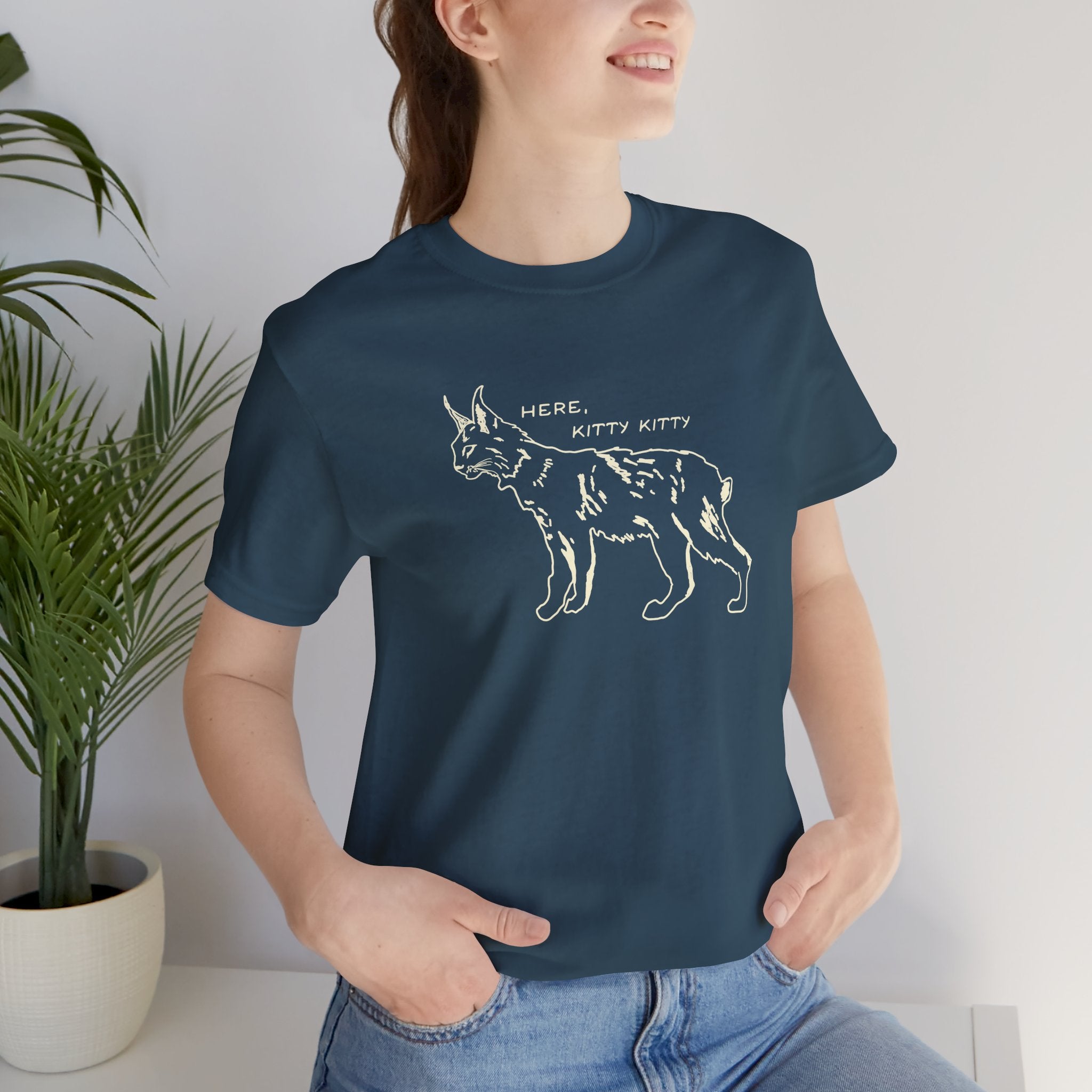 Here Kitty Kitty Unisex Tee, Bobcat T-Shirt, Funny Nature Tee, Gift for Wildlife Lovers, Cute Cat Apparel
