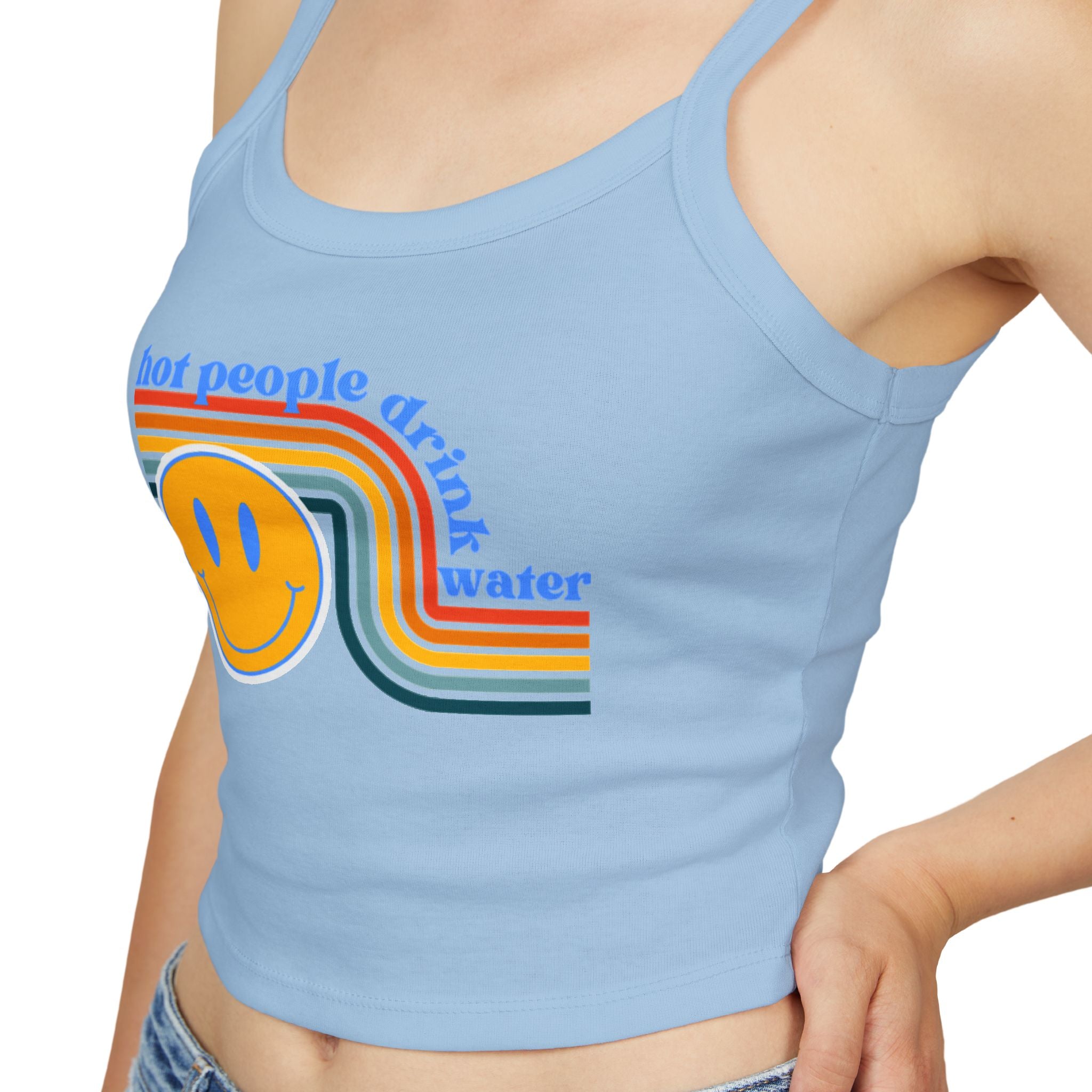 Retro Smiley Spaghetti Strap Tank Top | Trendy Crop Top for Summer Vibes, Beachwear, Gifts, Festivals, Cute Top