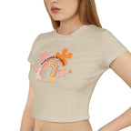Colorful Rainbow Graphic Women's Baby Tee, Cute Cropped Top, Retro Floral Apparel, Summer Festival Shirt, Birthday Gift