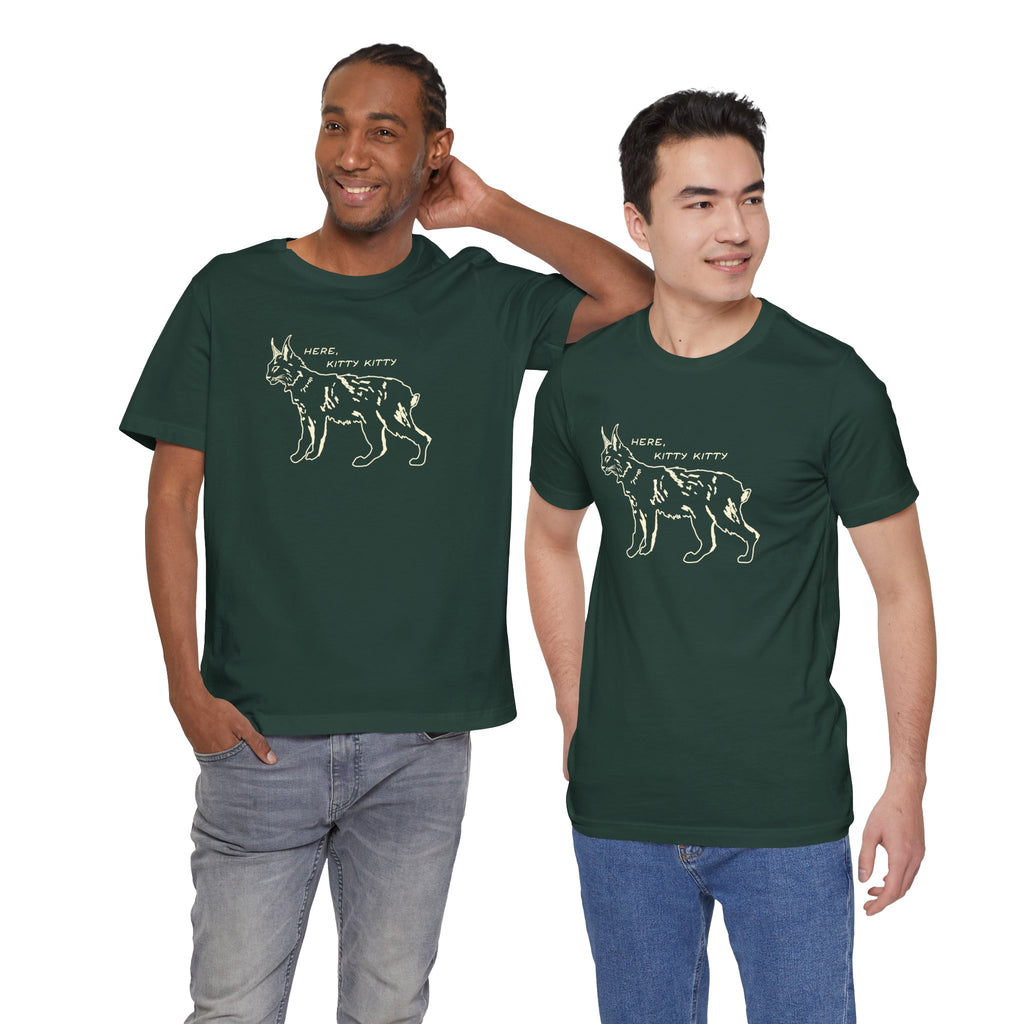 Here Kitty Kitty Unisex Tee, Bobcat T-Shirt, Funny Nature Tee, Gift for Wildlife Lovers, Cute Cat Apparel