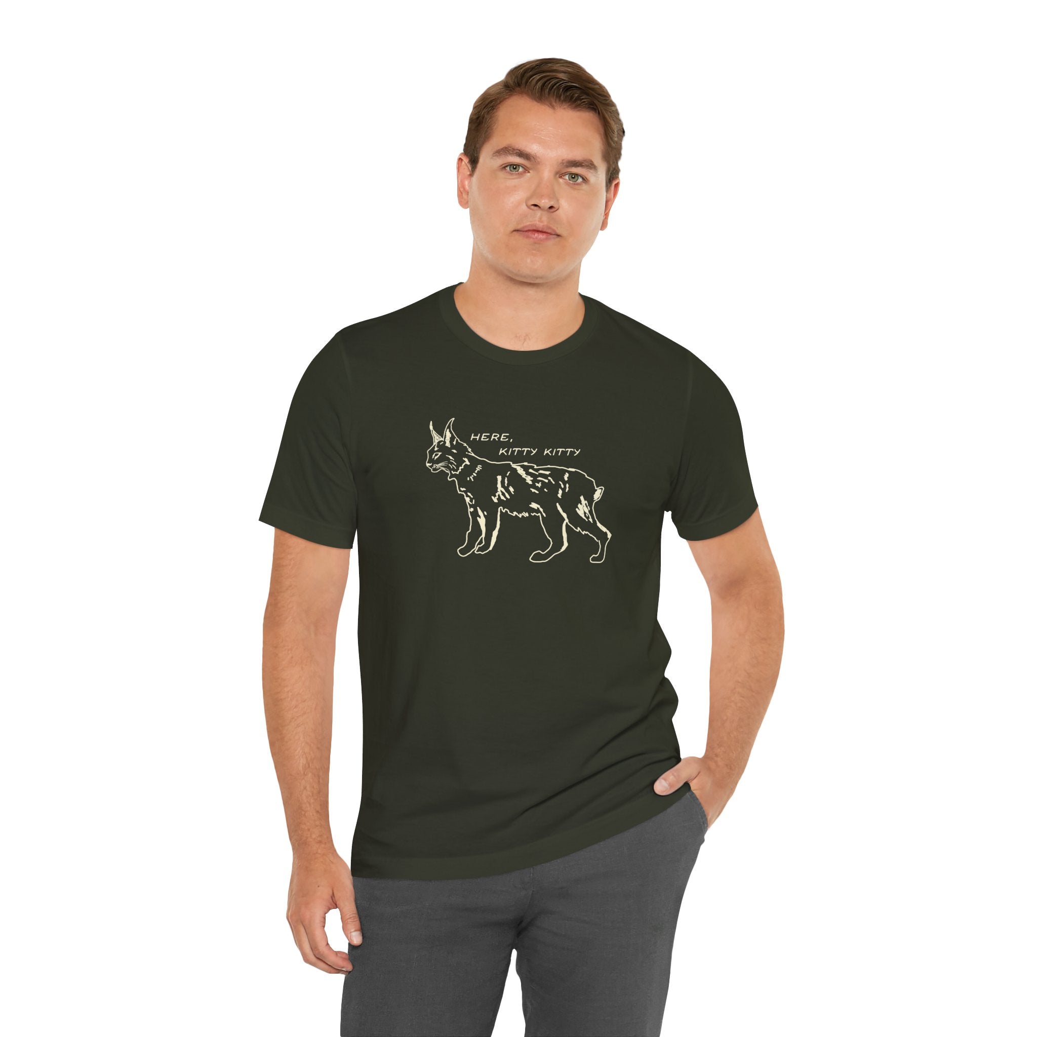 Here Kitty Kitty Unisex Tee, Bobcat T-Shirt, Funny Nature Tee, Gift for Wildlife Lovers, Cute Cat Apparel