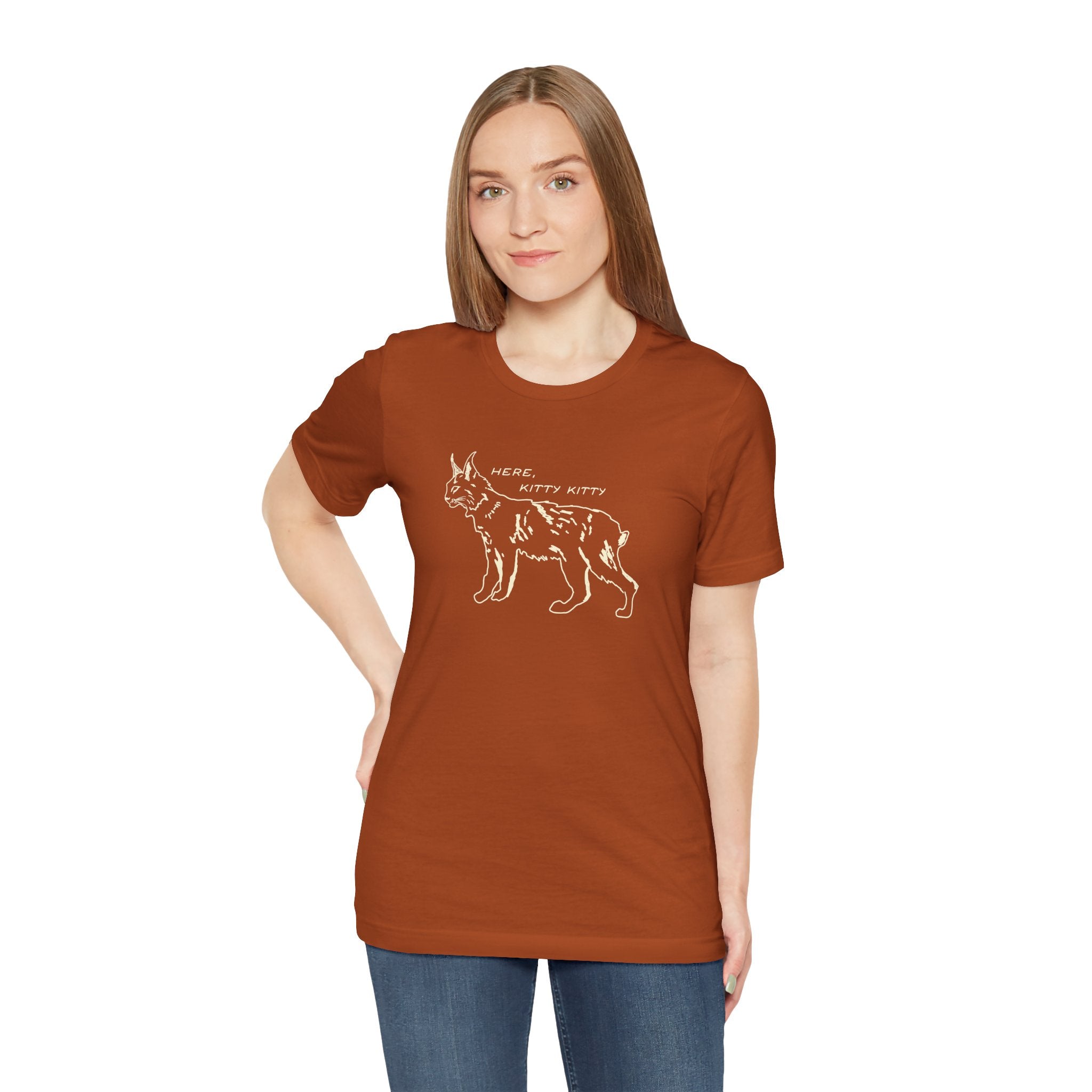 Here Kitty Kitty Unisex Tee, Bobcat T-Shirt, Funny Nature Tee, Gift for Wildlife Lovers, Cute Cat Apparel