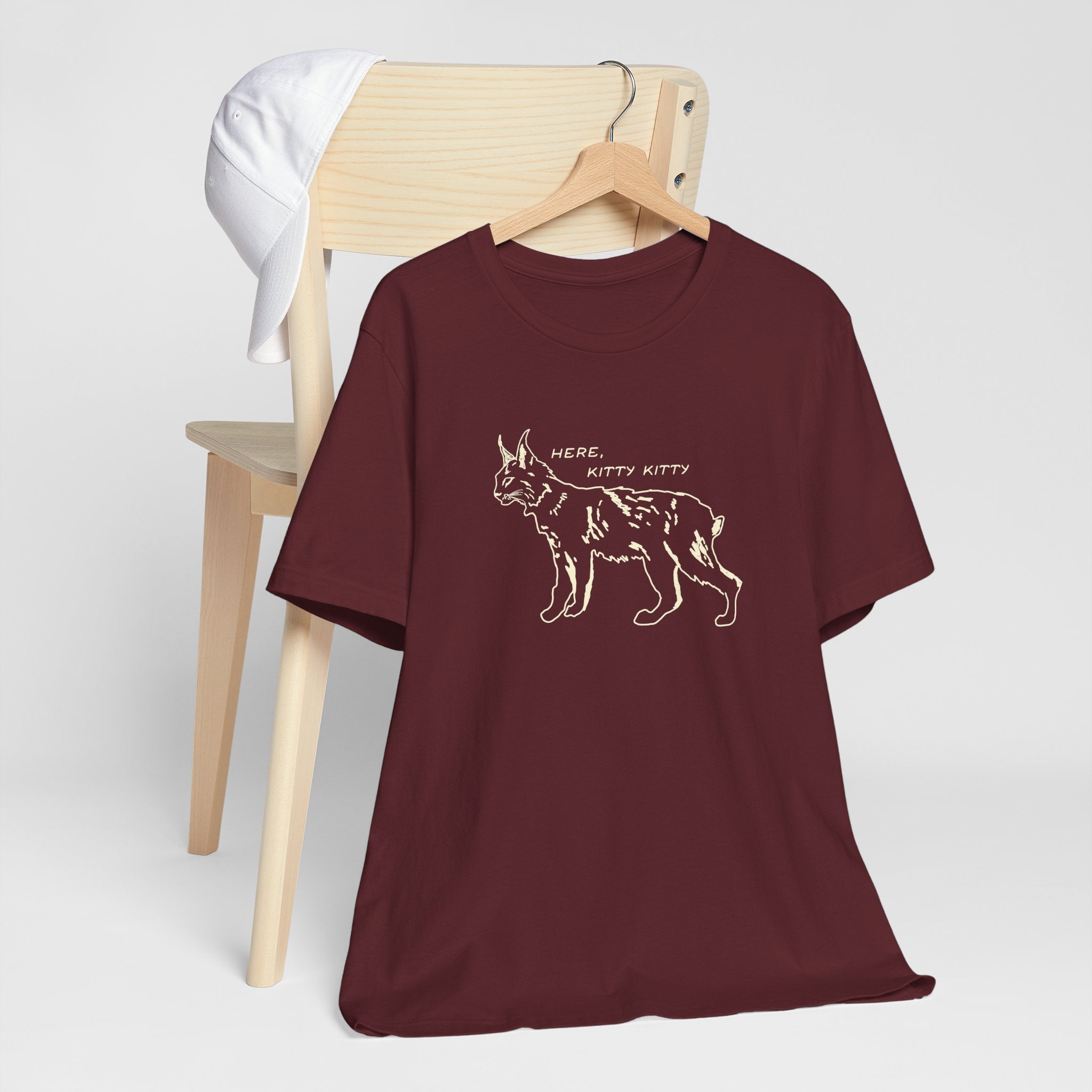 Here Kitty Kitty Unisex Tee, Bobcat T-Shirt, Funny Nature Tee, Gift for Wildlife Lovers, Cute Cat Apparel