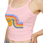 Retro Smiley Spaghetti Strap Tank Top | Trendy Crop Top for Summer Vibes, Beachwear, Gifts, Festivals, Cute Top
