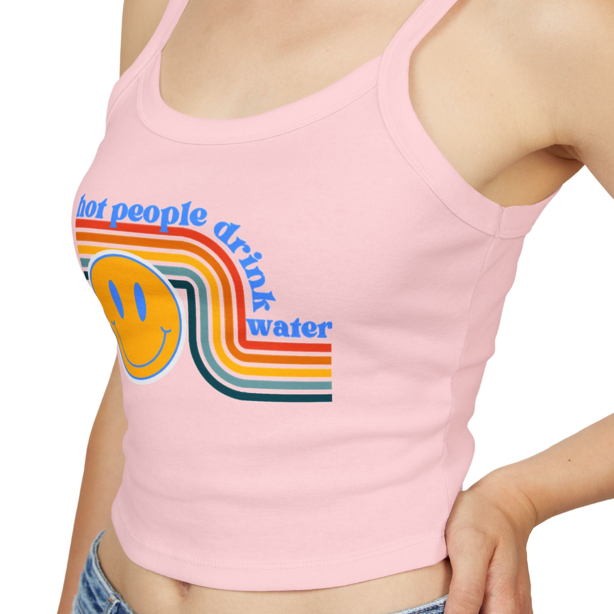 Retro Smiley Spaghetti Strap Tank Top | Trendy Crop Top for Summer Vibes, Beachwear, Gifts, Festivals, Cute Top