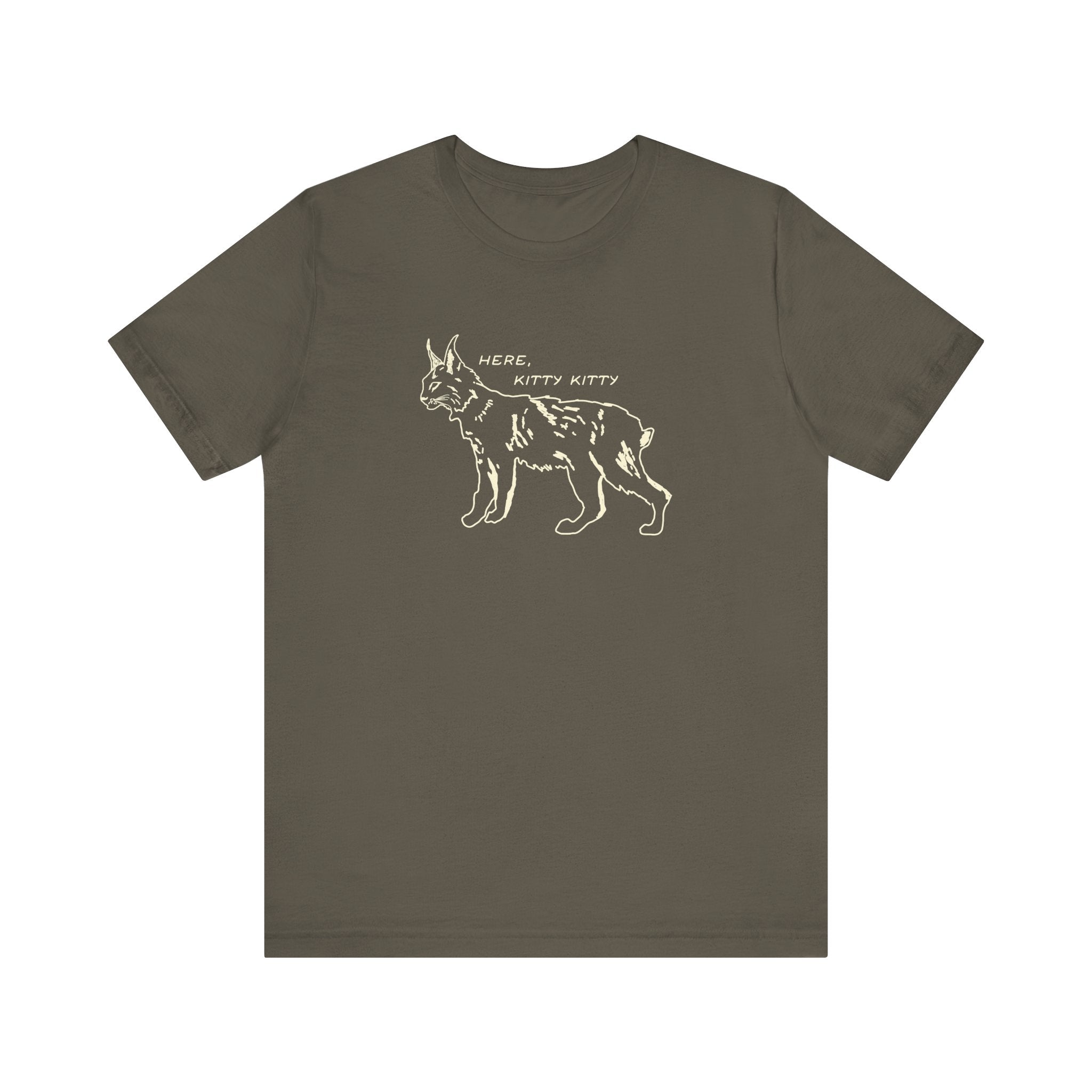 Here Kitty Kitty Unisex Tee, Bobcat T-Shirt, Funny Nature Tee, Gift for Wildlife Lovers, Cute Cat Apparel