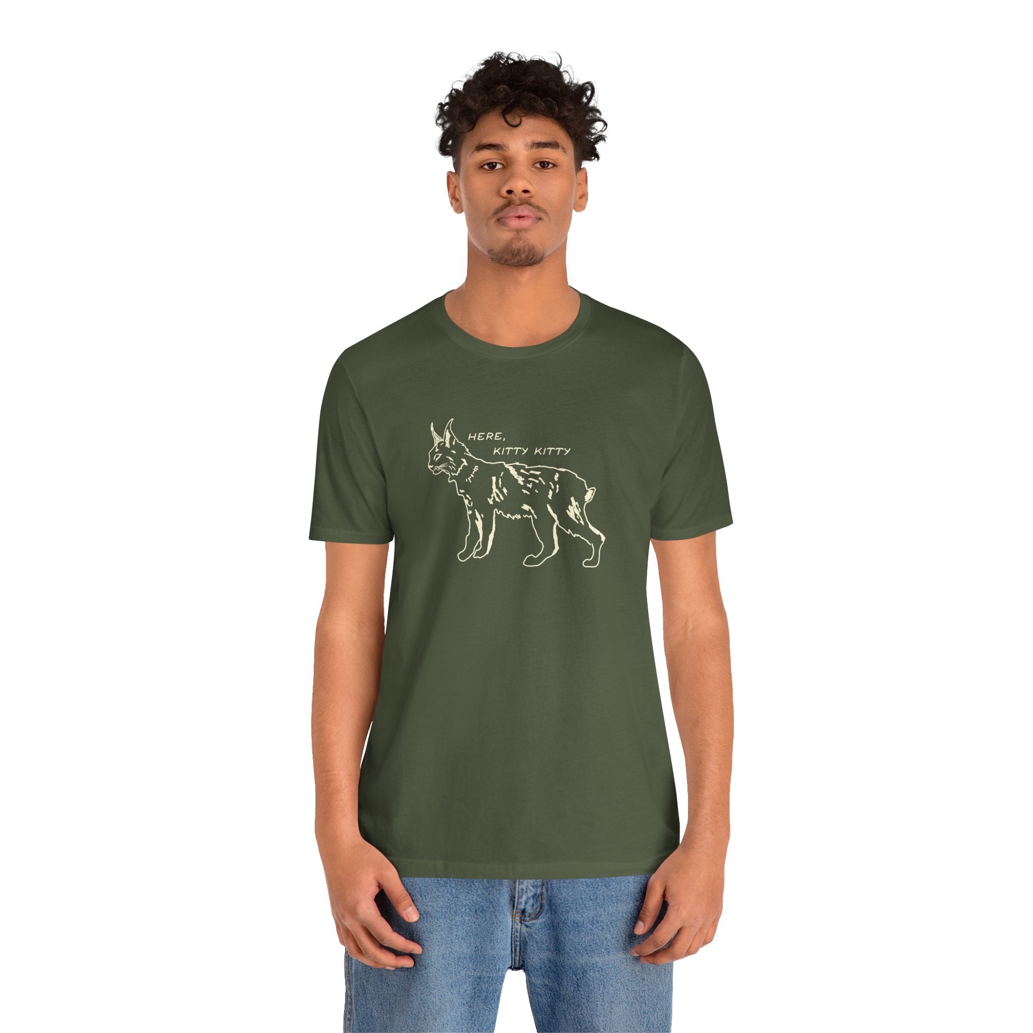 Here Kitty Kitty Unisex Tee, Bobcat T-Shirt, Funny Nature Tee, Gift for Wildlife Lovers, Cute Cat Apparel