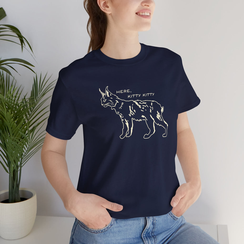 Here Kitty Kitty Unisex Tee, Bobcat T-Shirt, Funny Nature Tee, Gift for Wildlife Lovers, Cute Cat Apparel