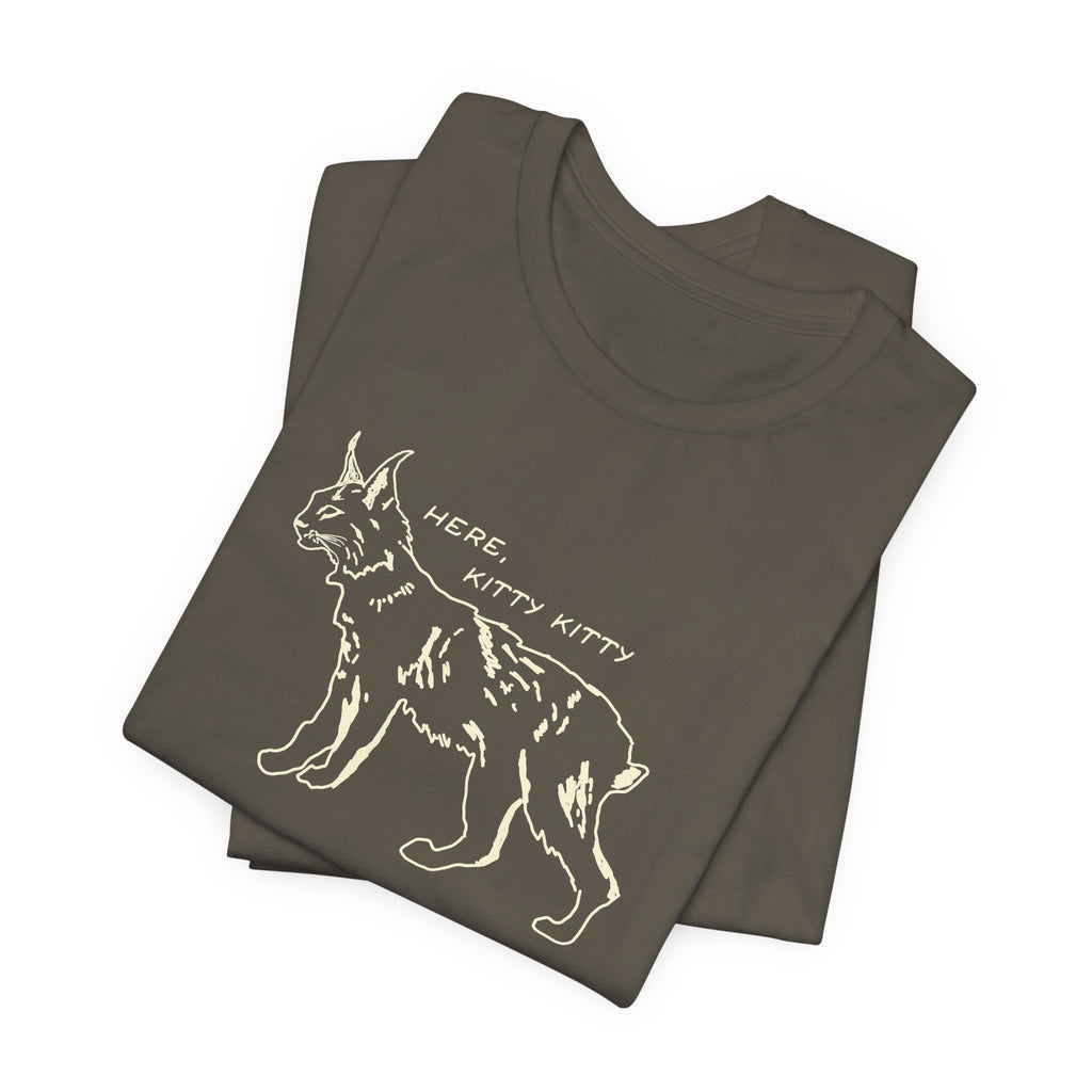 Here Kitty Kitty Unisex Tee, Bobcat T-Shirt, Funny Nature Tee, Gift for Wildlife Lovers, Cute Cat Apparel