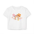 Colorful Rainbow Graphic Women's Baby Tee, Cute Cropped Top, Retro Floral Apparel, Summer Festival Shirt, Birthday Gift