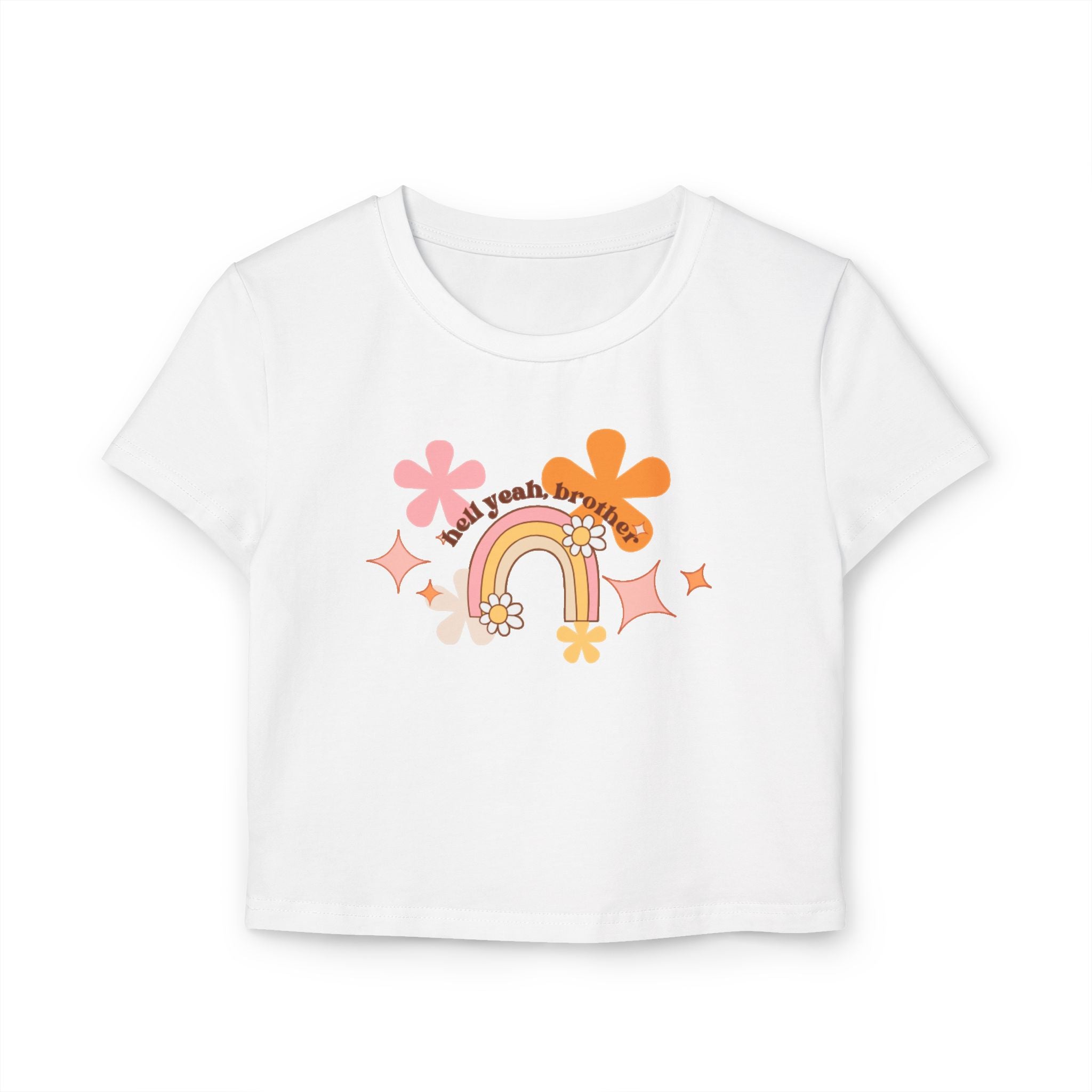 Colorful Rainbow Graphic Women's Baby Tee, Cute Cropped Top, Retro Floral Apparel, Summer Festival Shirt, Birthday Gift