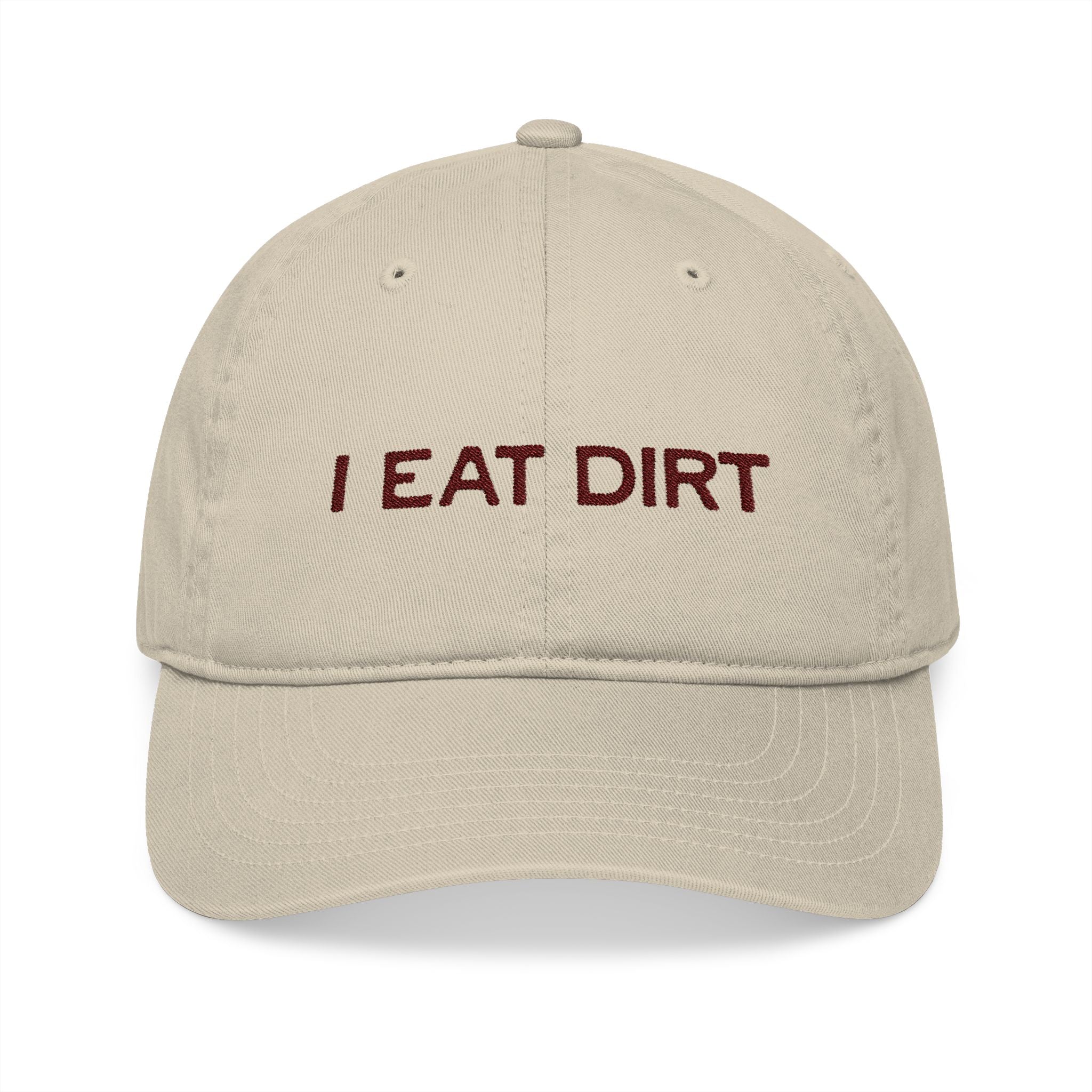 Organic Baseball Cap with 'I Eat Dirt' Embroidery | Funny Hat for Outdoors, Casual Wear, Gifts, Gardening, Sports