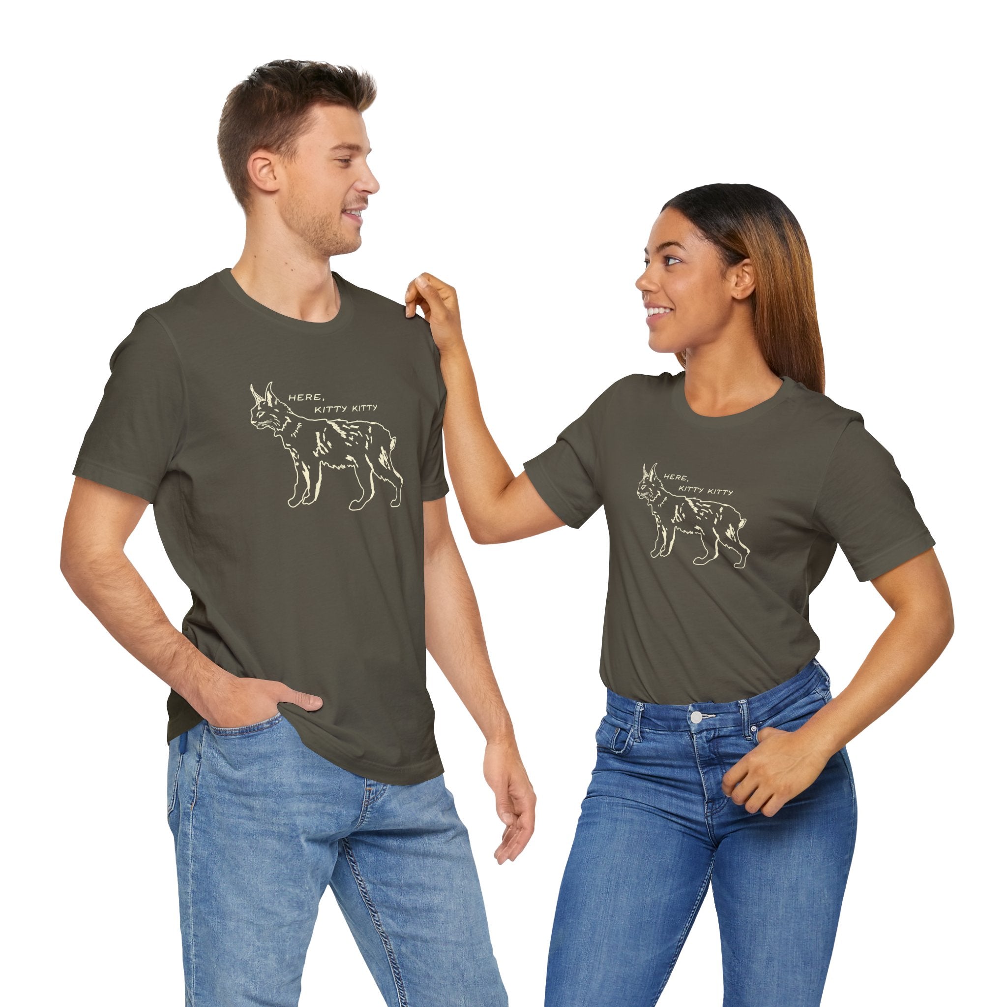 Here Kitty Kitty Unisex Tee, Bobcat T-Shirt, Funny Nature Tee, Gift for Wildlife Lovers, Cute Cat Apparel