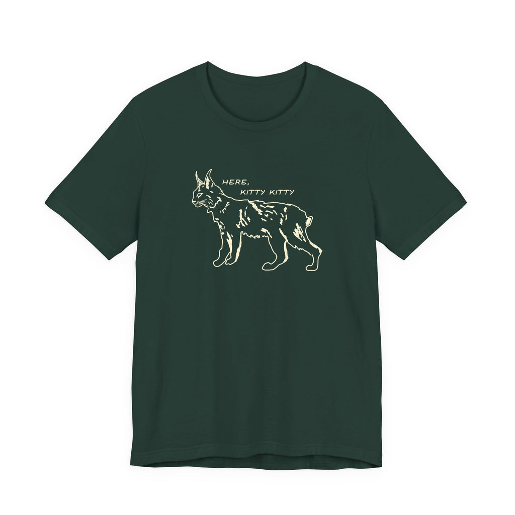 Here Kitty Kitty Unisex Tee, Bobcat T-Shirt, Funny Nature Tee, Gift for Wildlife Lovers, Cute Cat Apparel