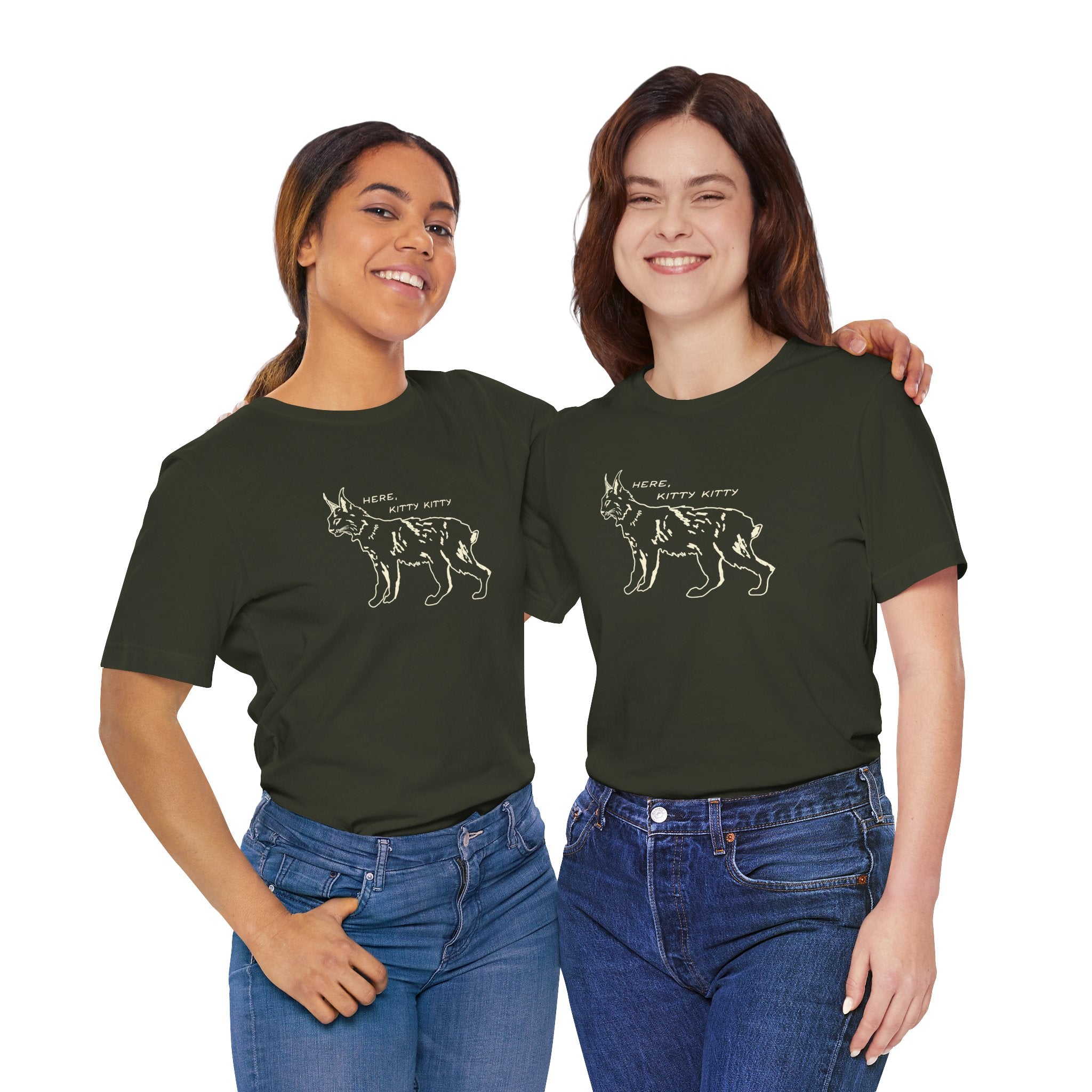 Here Kitty Kitty Unisex Tee, Bobcat T-Shirt, Funny Nature Tee, Gift for Wildlife Lovers, Cute Cat Apparel