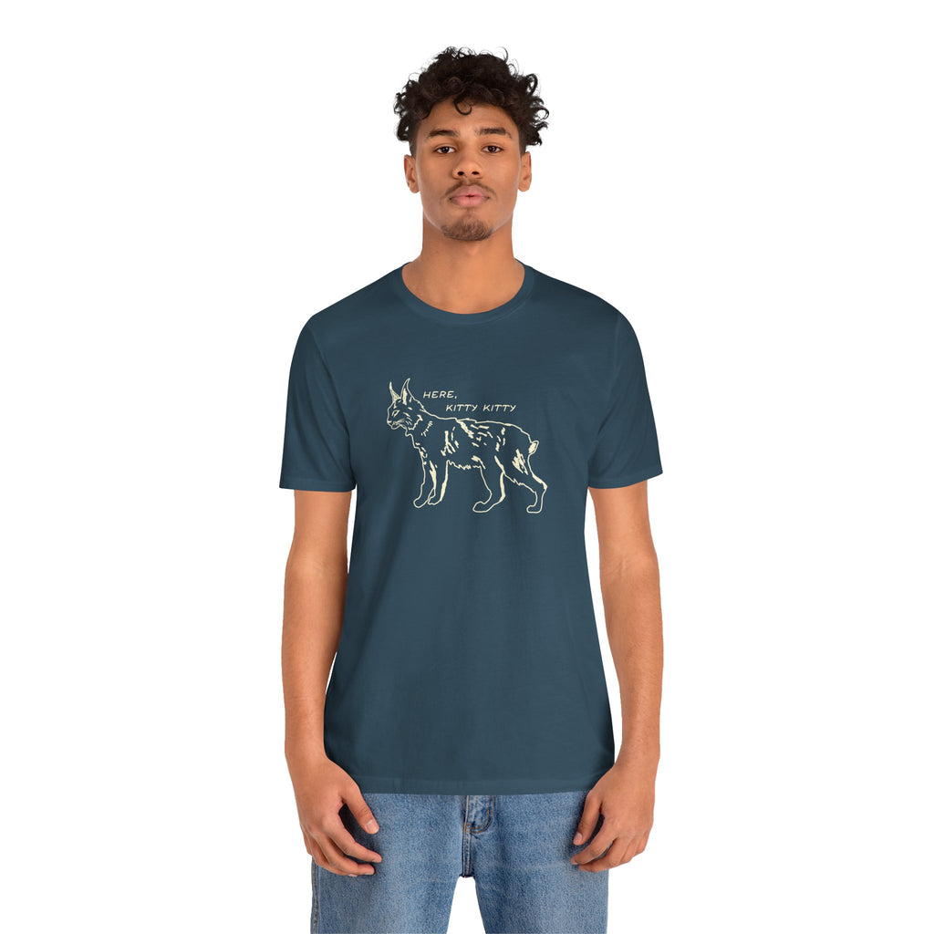 Here Kitty Kitty Unisex Tee, Bobcat T-Shirt, Funny Nature Tee, Gift for Wildlife Lovers, Cute Cat Apparel