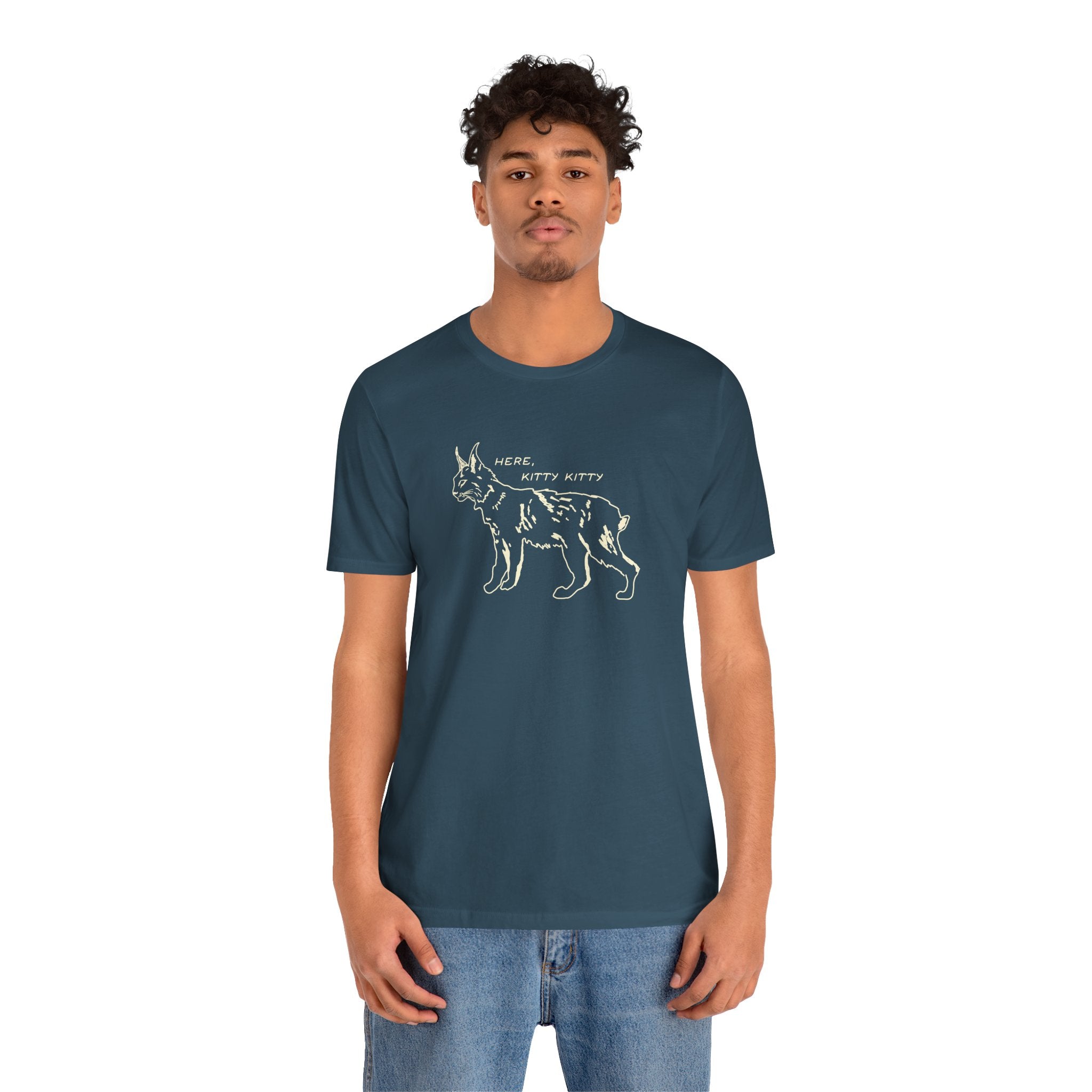 Here Kitty Kitty Unisex Tee, Bobcat T-Shirt, Funny Nature Tee, Gift for Wildlife Lovers, Cute Cat Apparel