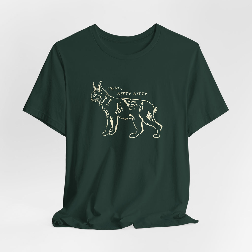 Here Kitty Kitty Unisex Tee, Bobcat T-Shirt, Funny Nature Tee, Gift for Wildlife Lovers, Cute Cat Apparel