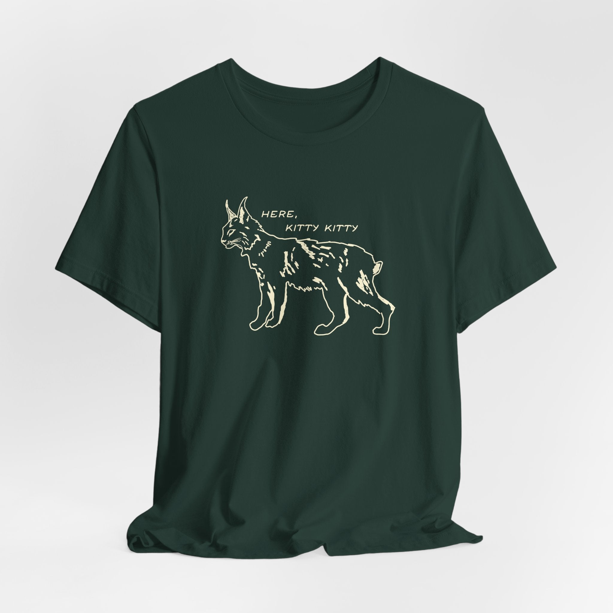 Here Kitty Kitty Unisex Tee, Bobcat T-Shirt, Funny Nature Tee, Gift for Wildlife Lovers, Cute Cat Apparel