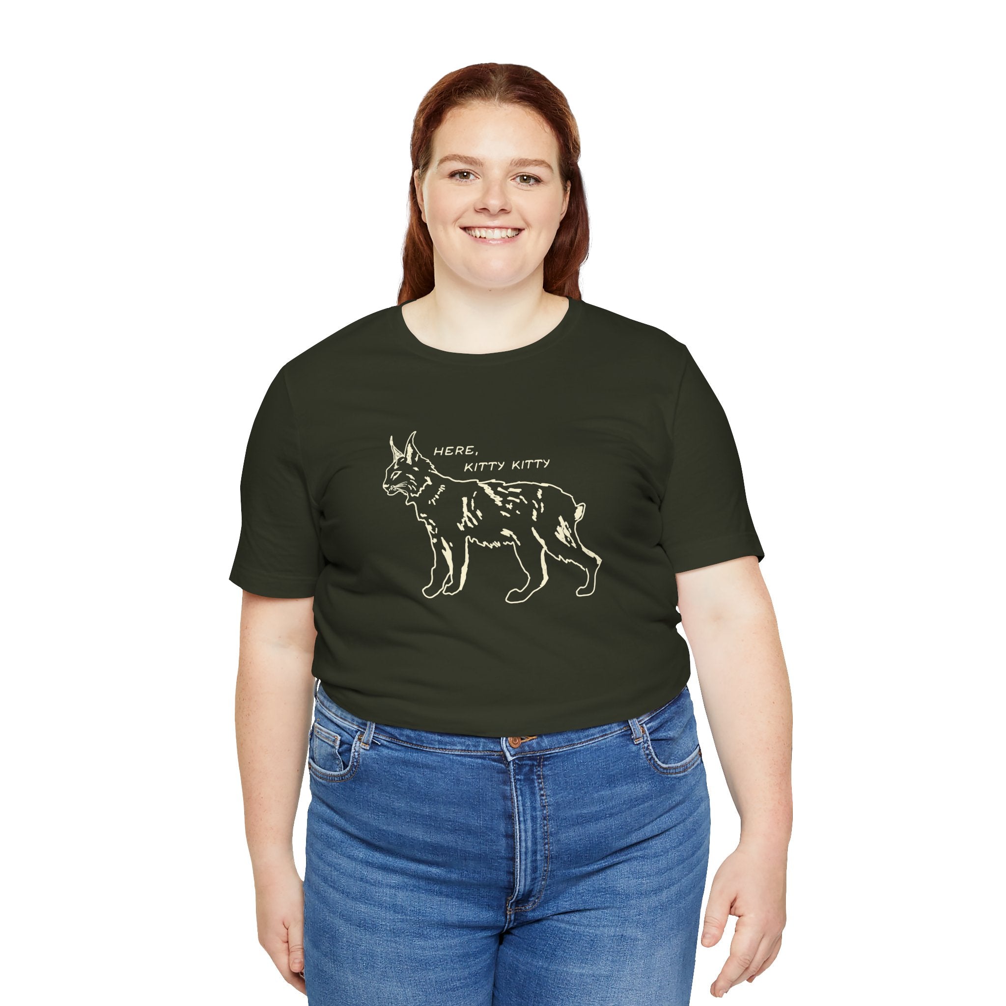 Here Kitty Kitty Unisex Tee, Bobcat T-Shirt, Funny Nature Tee, Gift for Wildlife Lovers, Cute Cat Apparel