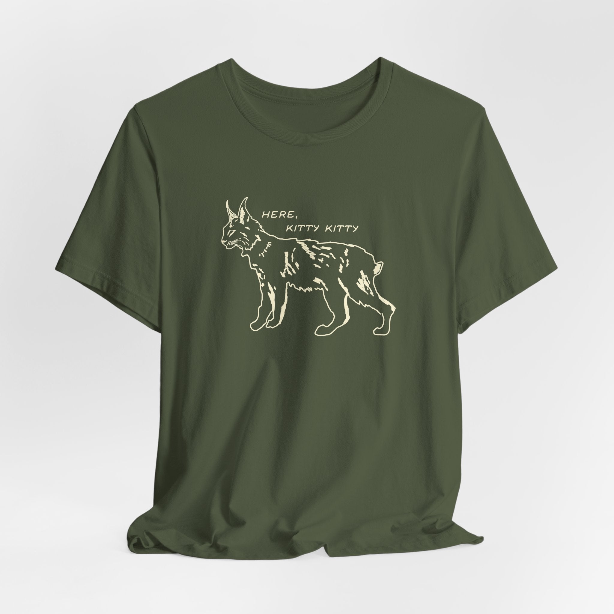 Here Kitty Kitty Unisex Tee, Bobcat T-Shirt, Funny Nature Tee, Gift for Wildlife Lovers, Cute Cat Apparel