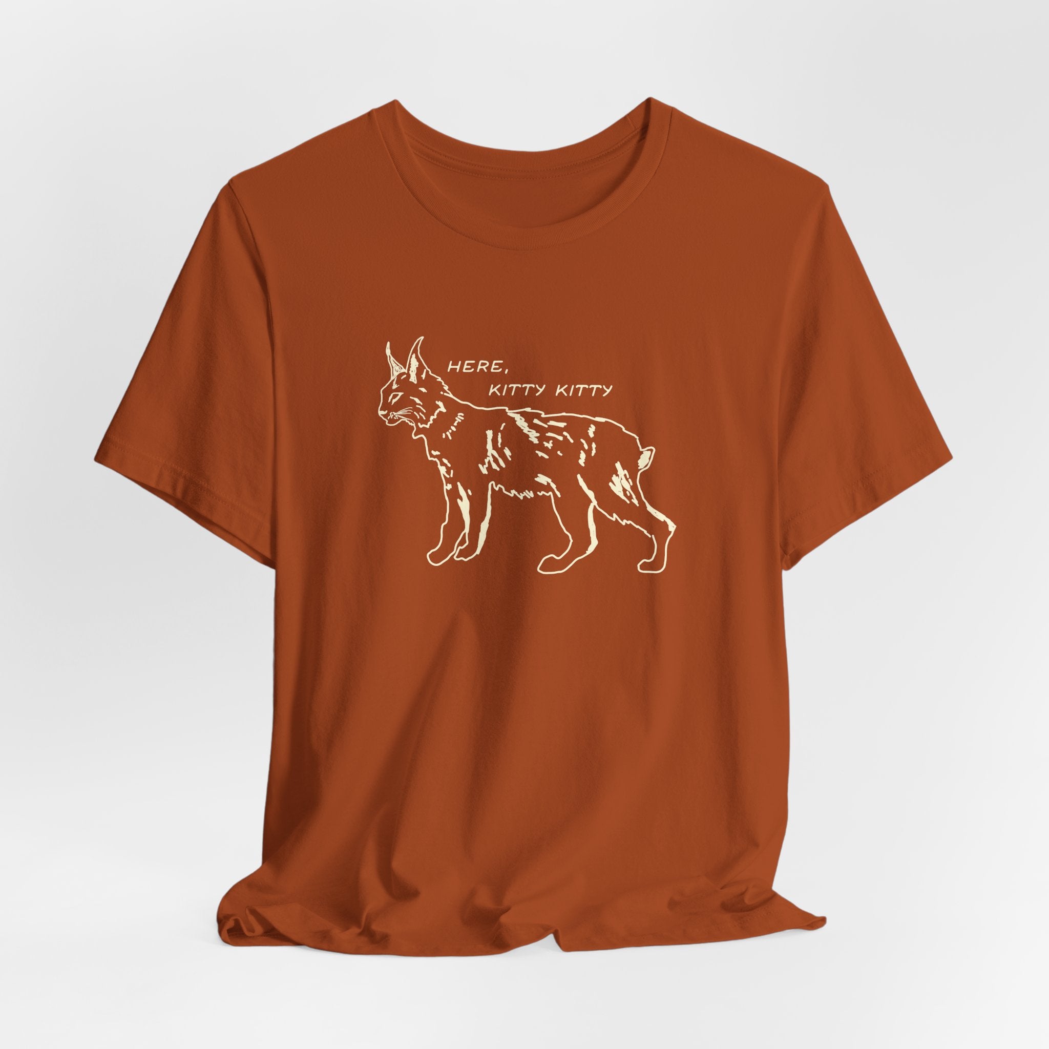Here Kitty Kitty Unisex Tee, Bobcat T-Shirt, Funny Nature Tee, Gift for Wildlife Lovers, Cute Cat Apparel